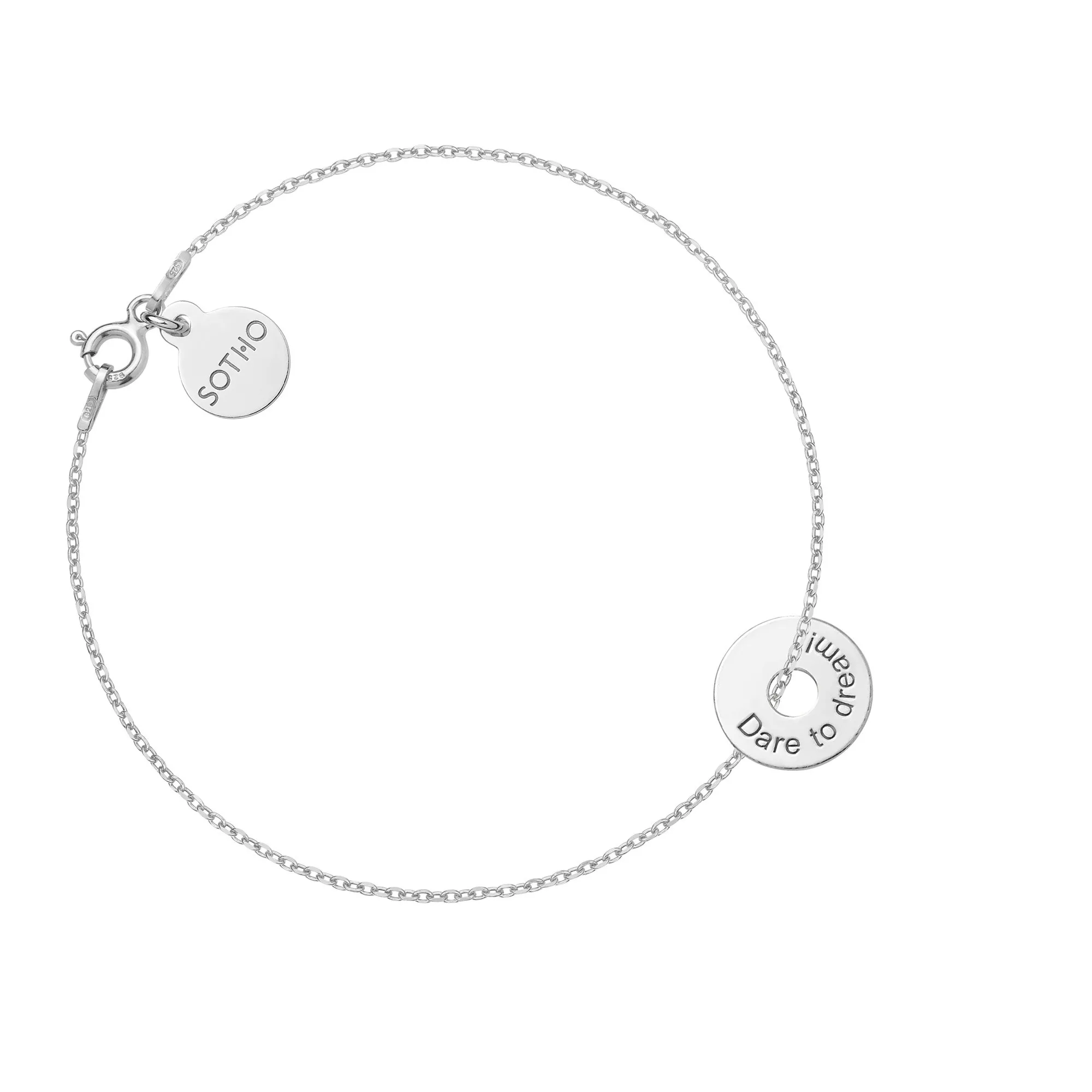 Srebrna bransoletka z malutką karmą Dare to dream!