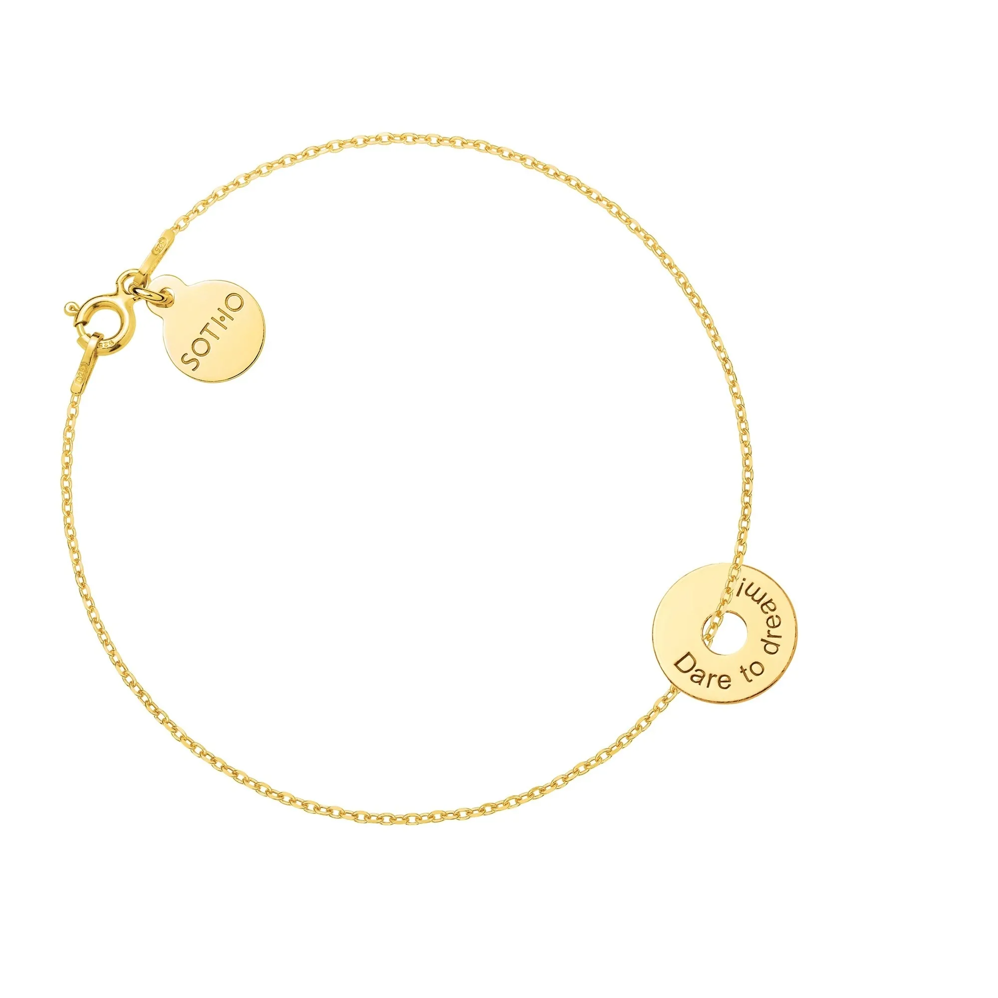 Złota bransoletka z malutką karmą Dare to dream!