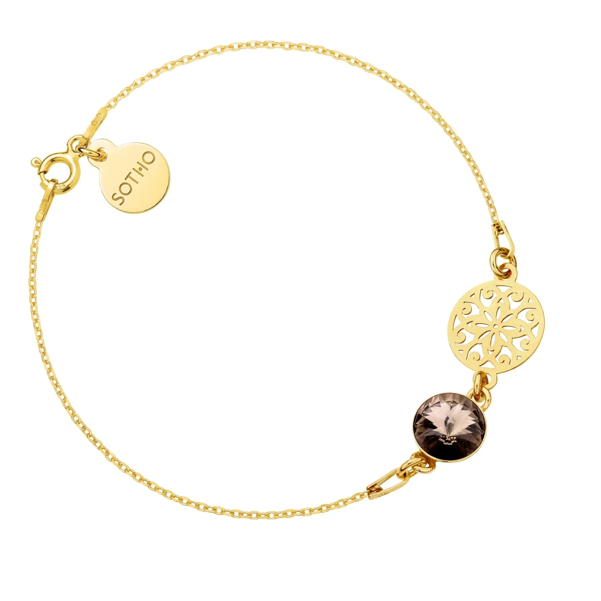 Złota bransoletka z rozetą i kryształem SWAROVSKI® CRYSTAL