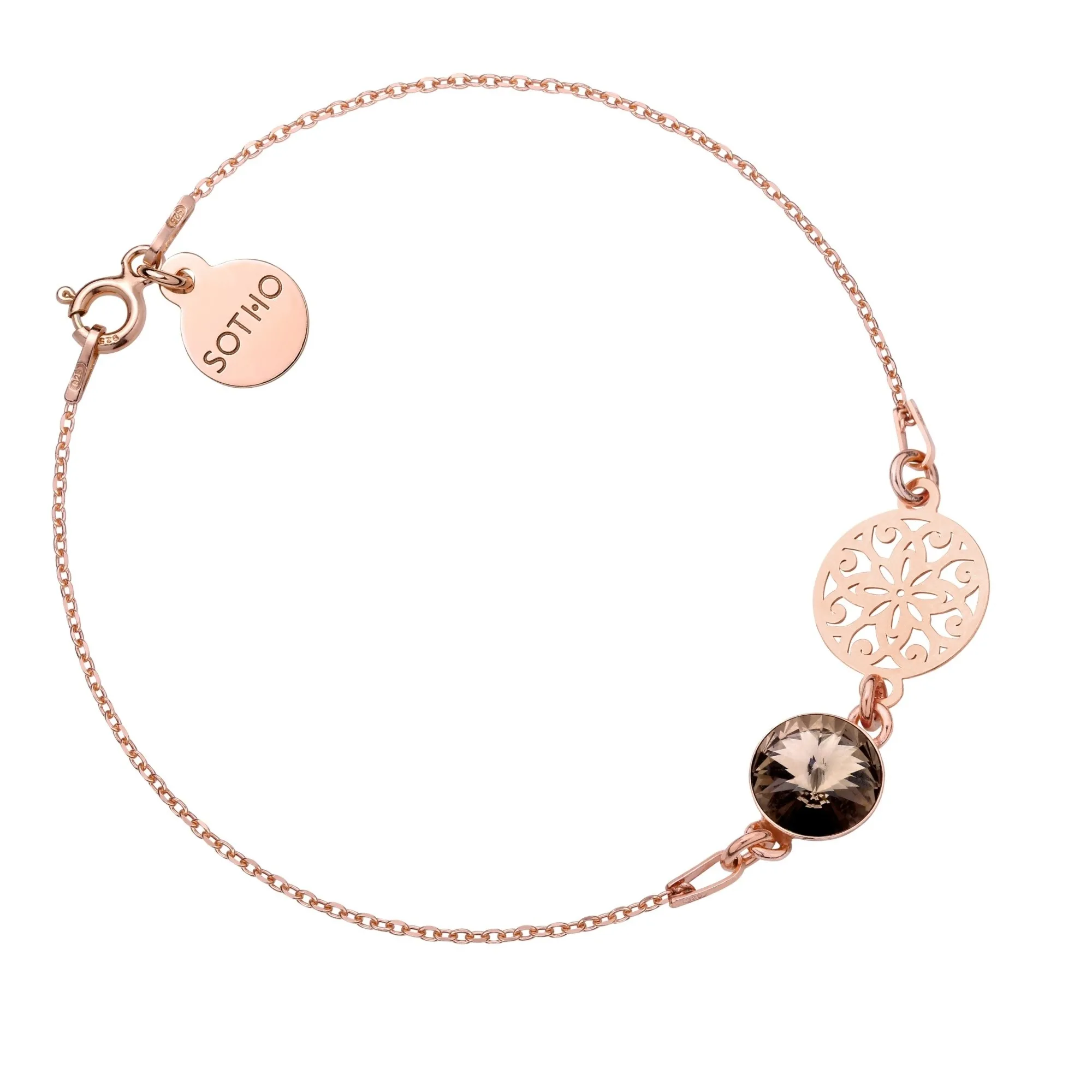 Bransoletka z różowego złota z rozetą i kryształem SWAROVSKI® CRYSTAL