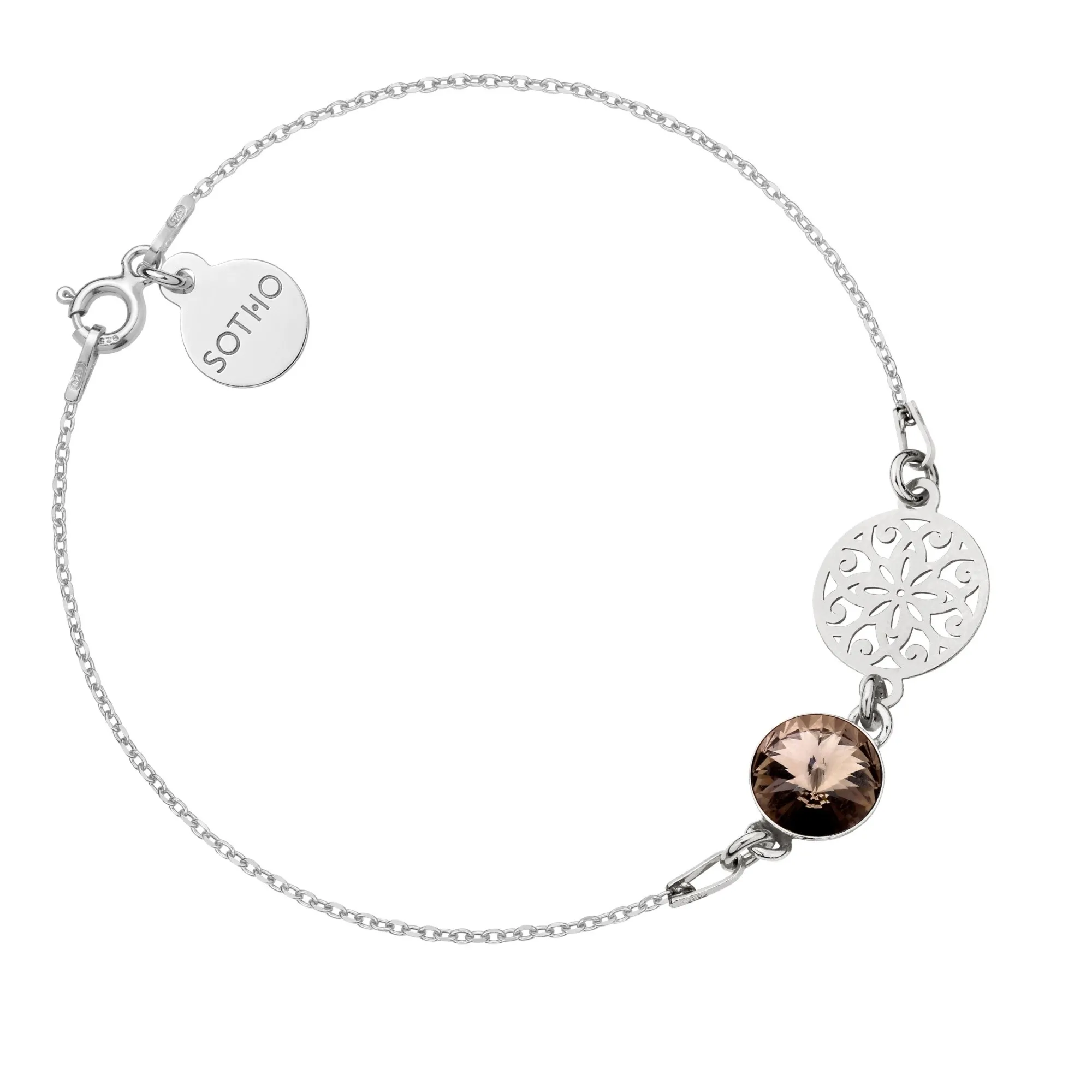 Srebrna bransoletka z rozetą i kryształem SWAROVSKI® CRYSTAL