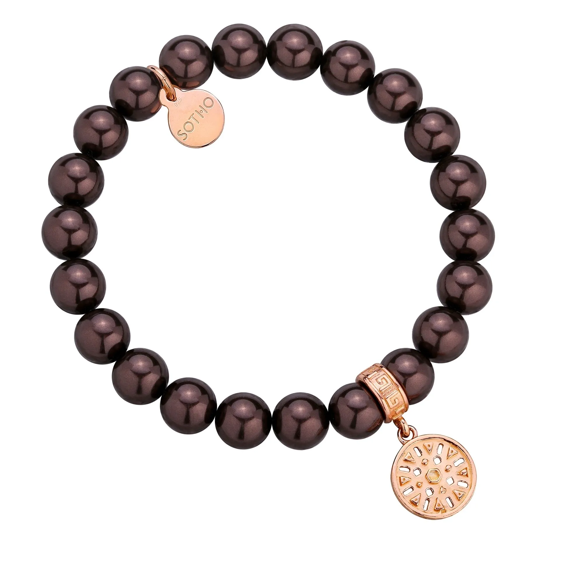 Czekoladowa bransoletka z pereł SWAROVSKI® CRYSTAL z ażurową rozetką