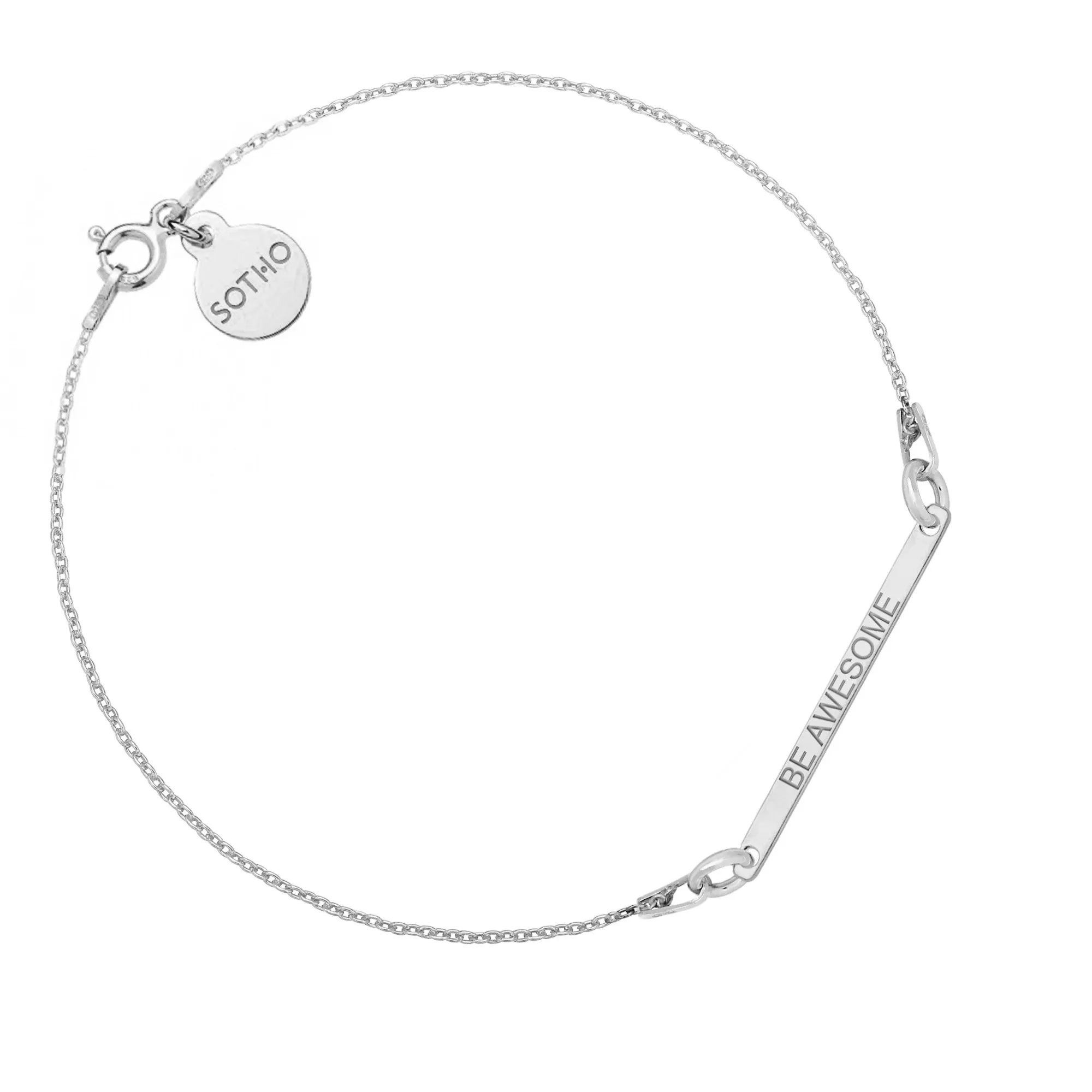 Srebrna bransoletka z delikatną blaszką BE AWESOME