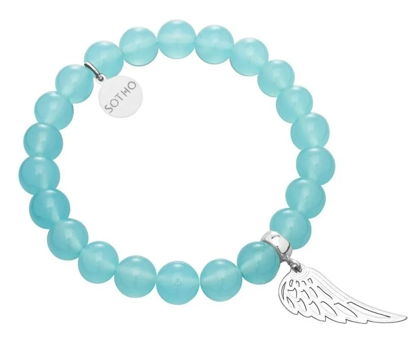 Niebieska błękitna bransoletka kwarc niebiański skrzydło srebro 925