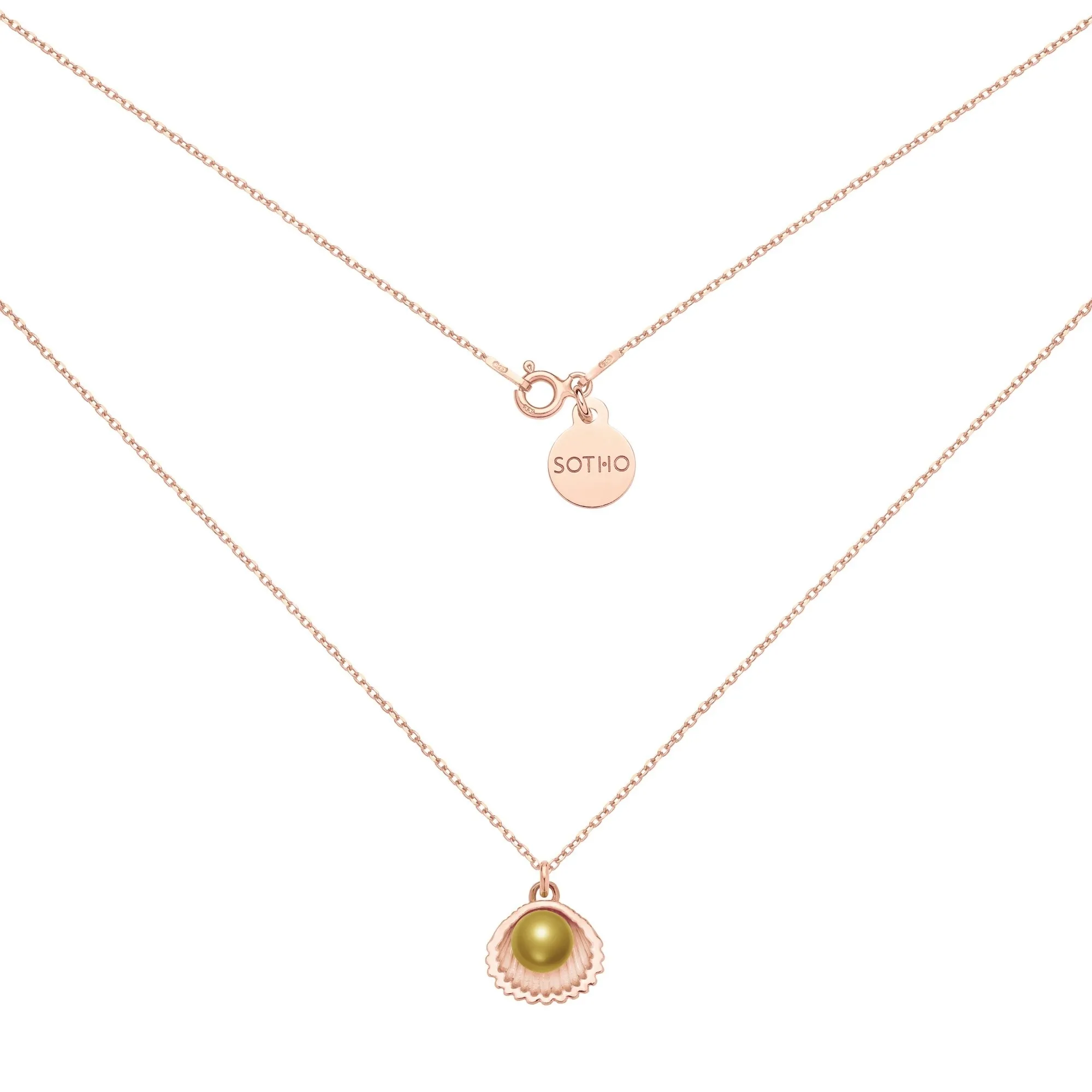 Naszyjnik z różowego złota z muszelką i perłą SWAROVSKI® CRYSTAL w kolorze Antique Brass : Długość - 60 cm