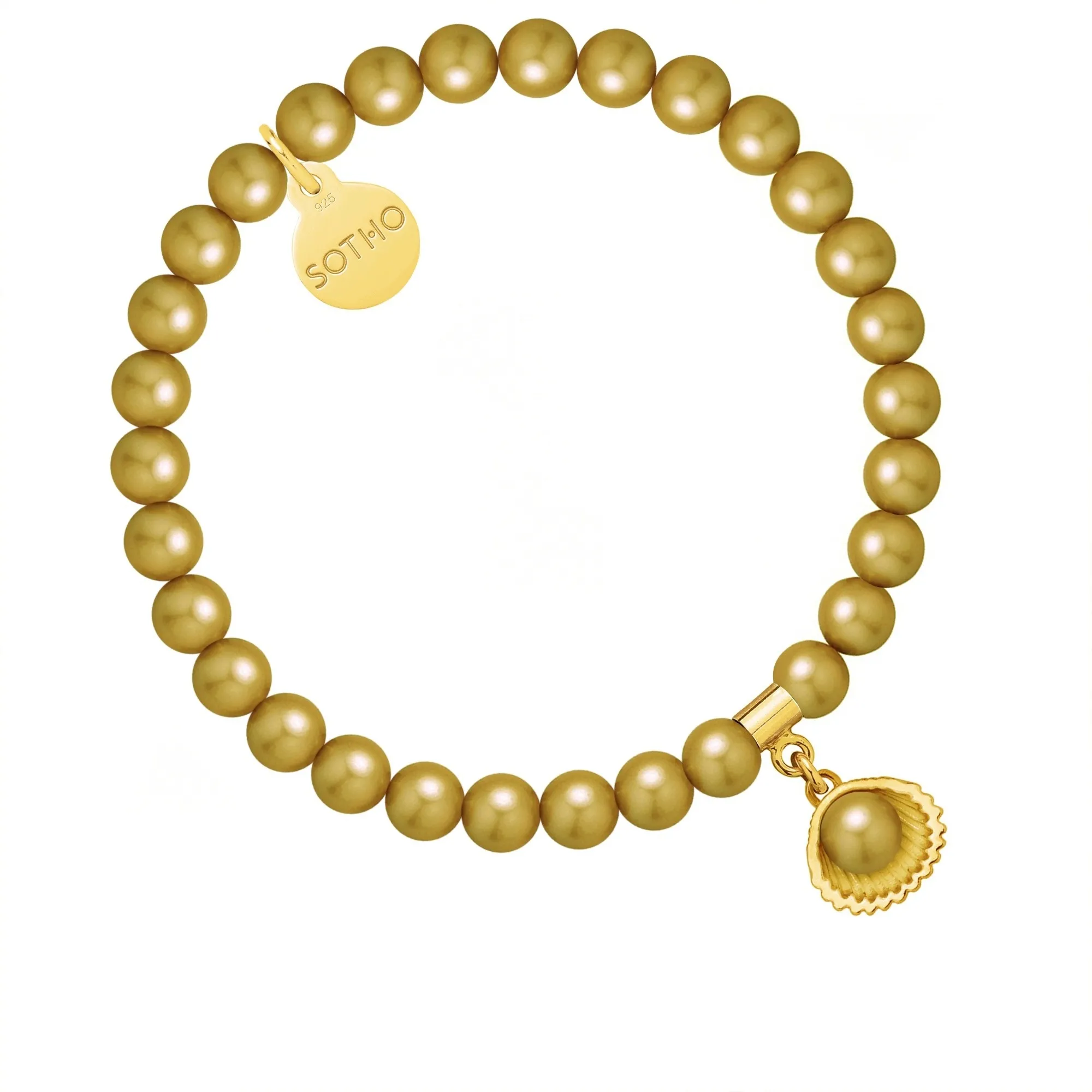 Bransoletka z pereł SWAROVSKI® CRYSTAL w kolorze Antique Brass ze złotą muszelką