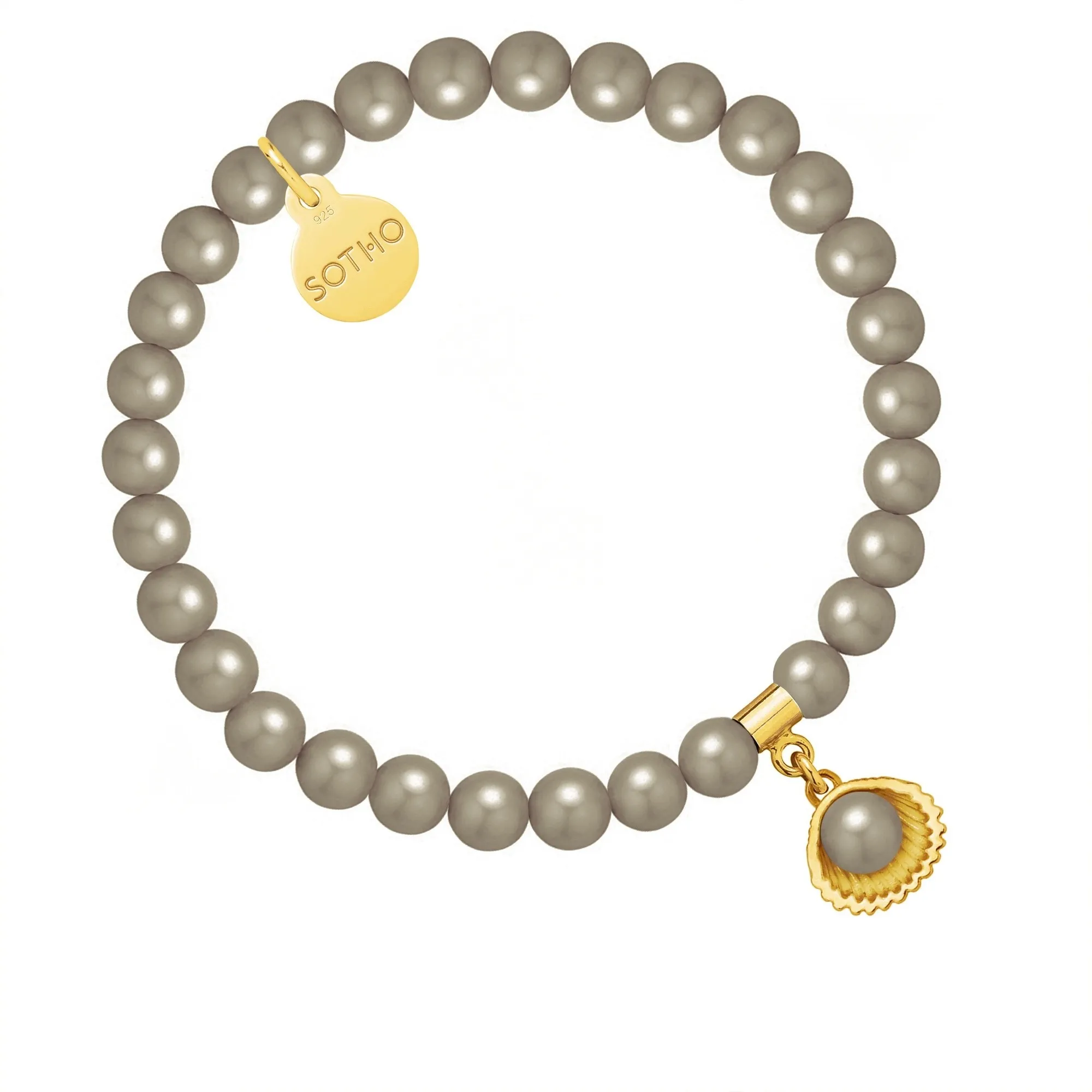 Bransoletka z pereł SWAROVSKI® CRYSTAL w kolorze Dark Grey ze złotą muszelką