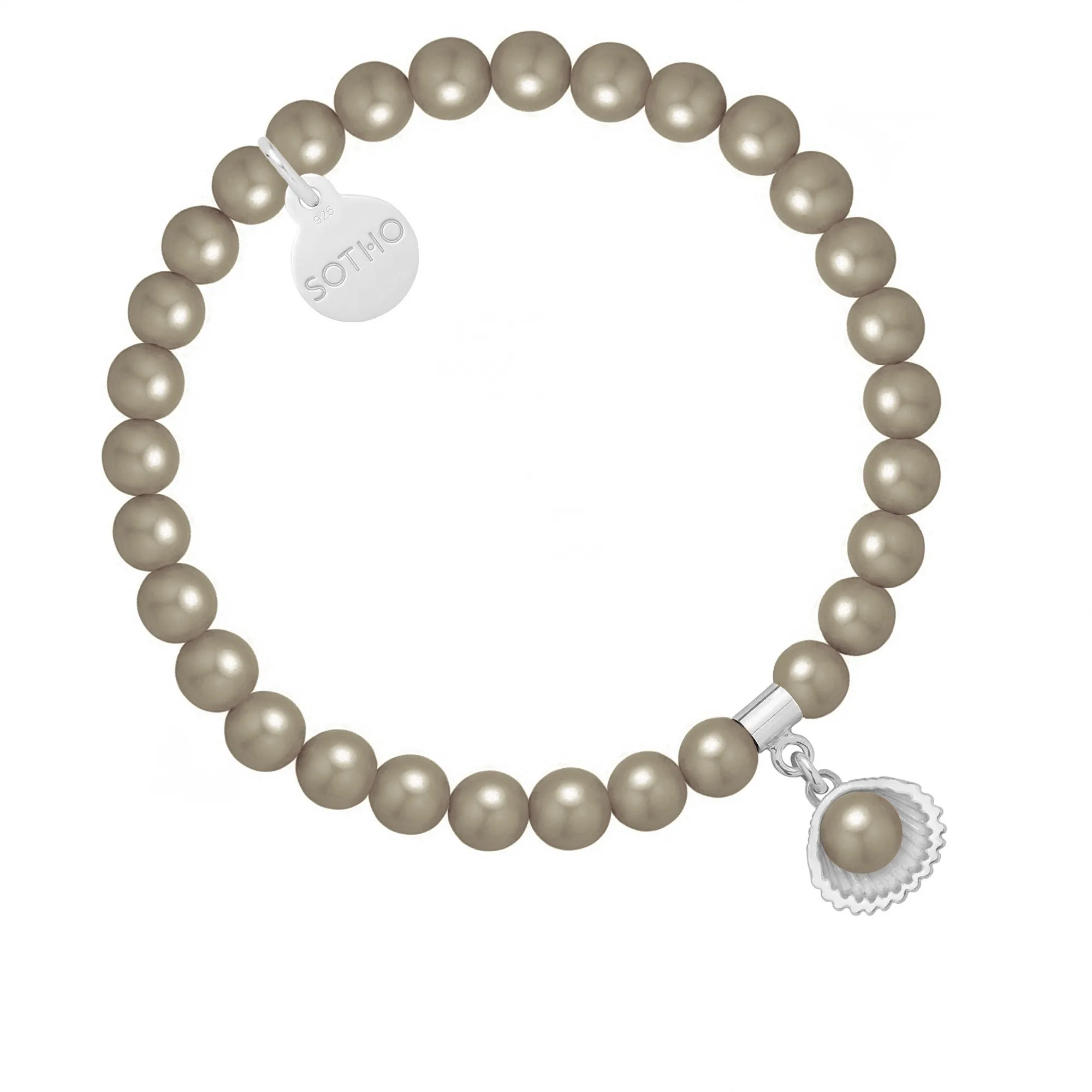 Bransoletka z pereł SWAROVSKI® CRYSTAL w kolorze Dark Grey ze srebrną muszelką