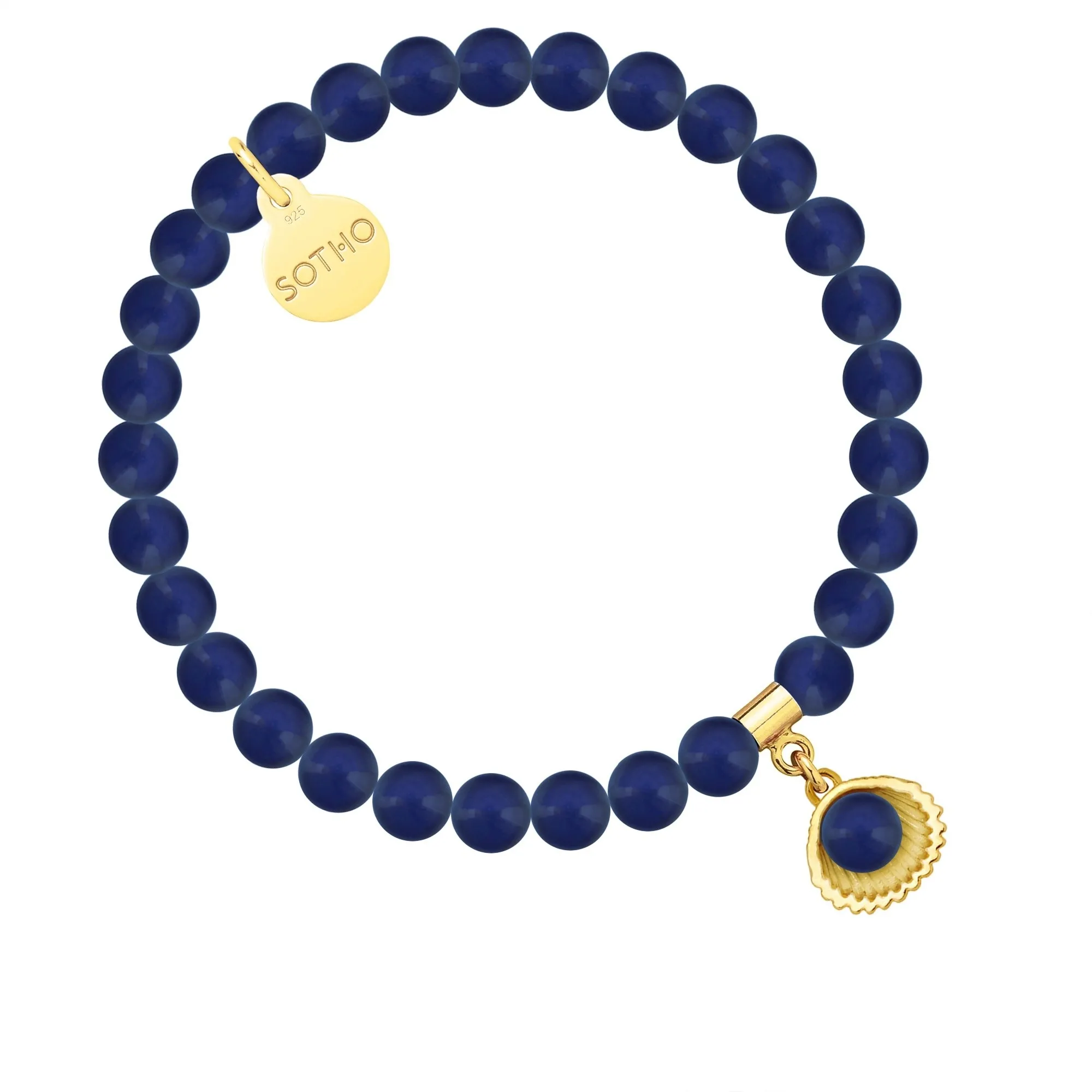 Bransoletka z pereł SWAROVSKI® CRYSTAL w kolorze Dark Lapis ze złotą muszelką