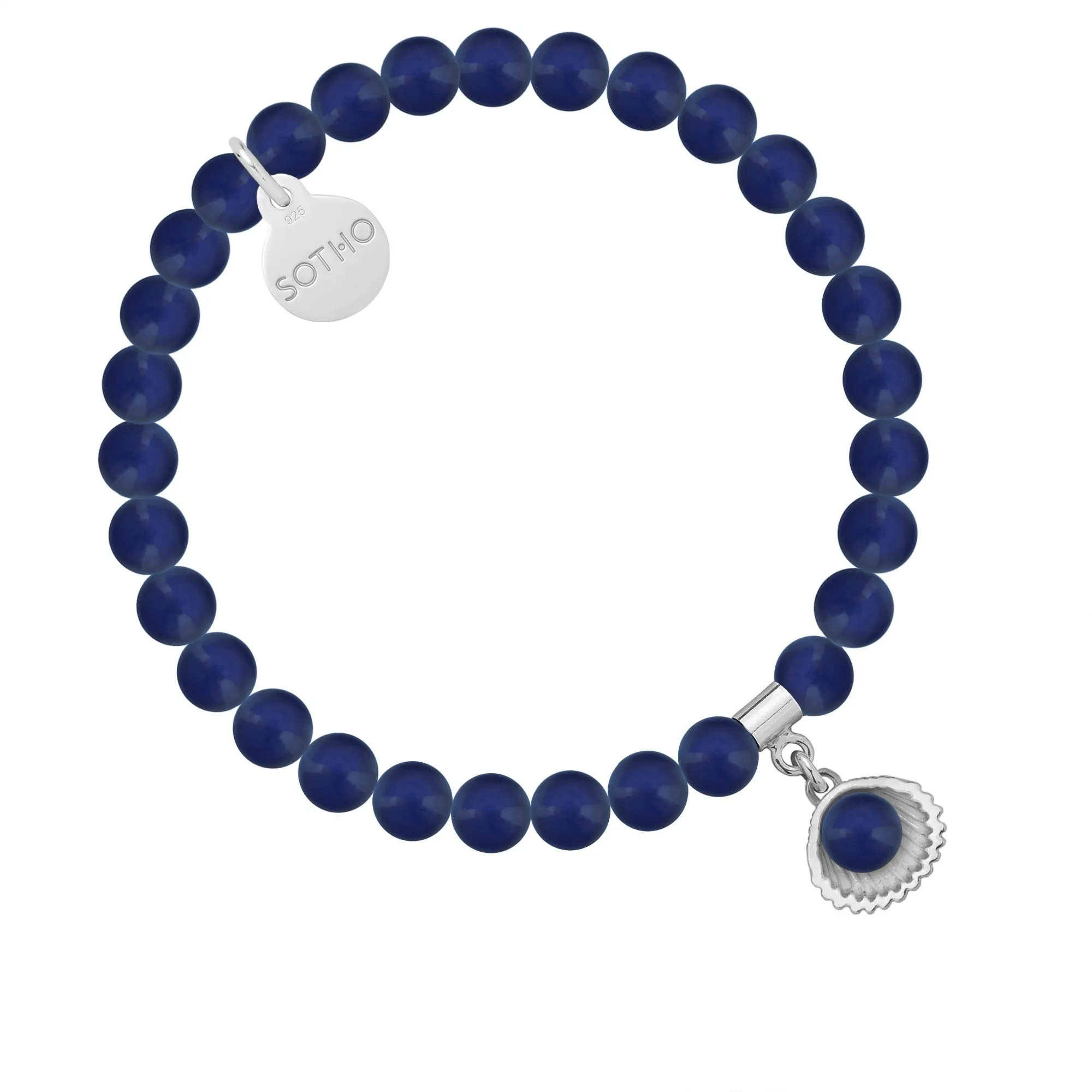 Bransoletka z pereł SWAROVSKI® CRYSTAL w kolorze Dark Lapis ze srebrną muszelką