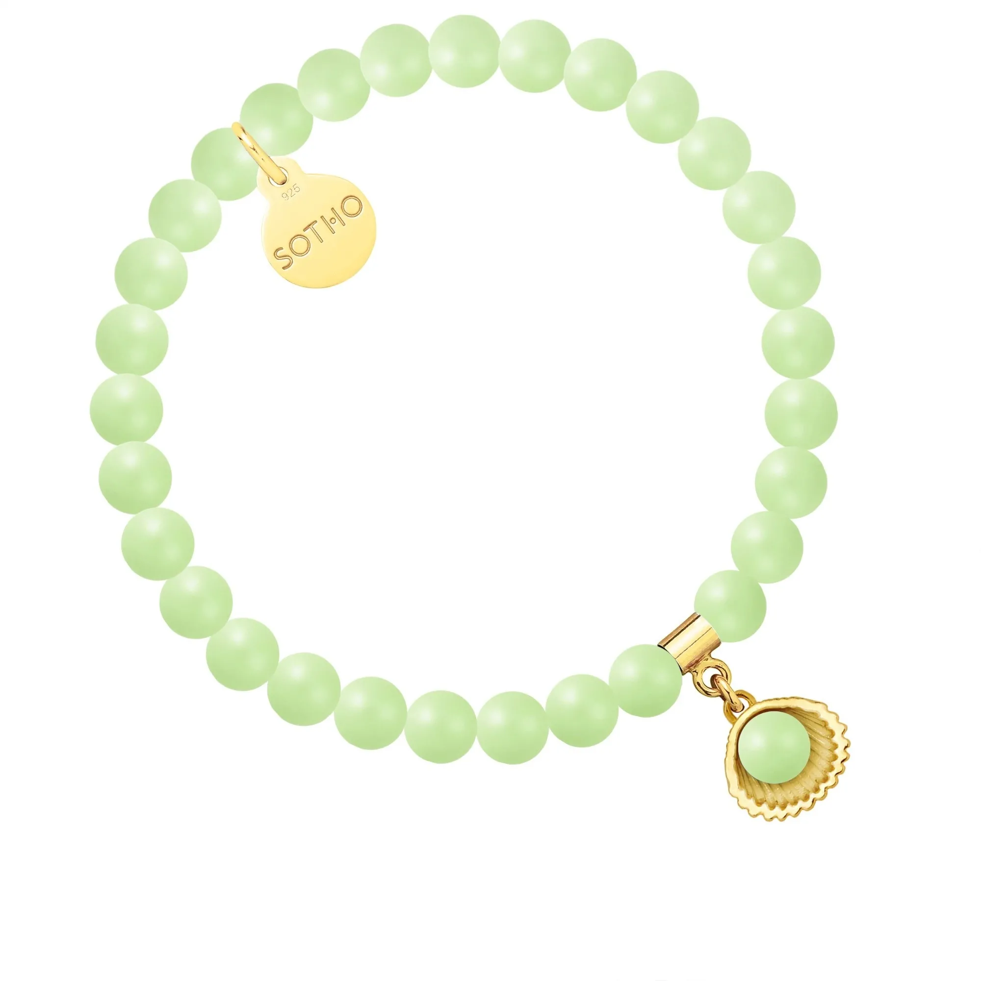 Bransoletka z pereł SWAROVSKI® CRYSTAL w kolorze Pastel Green ze złotą muszelką