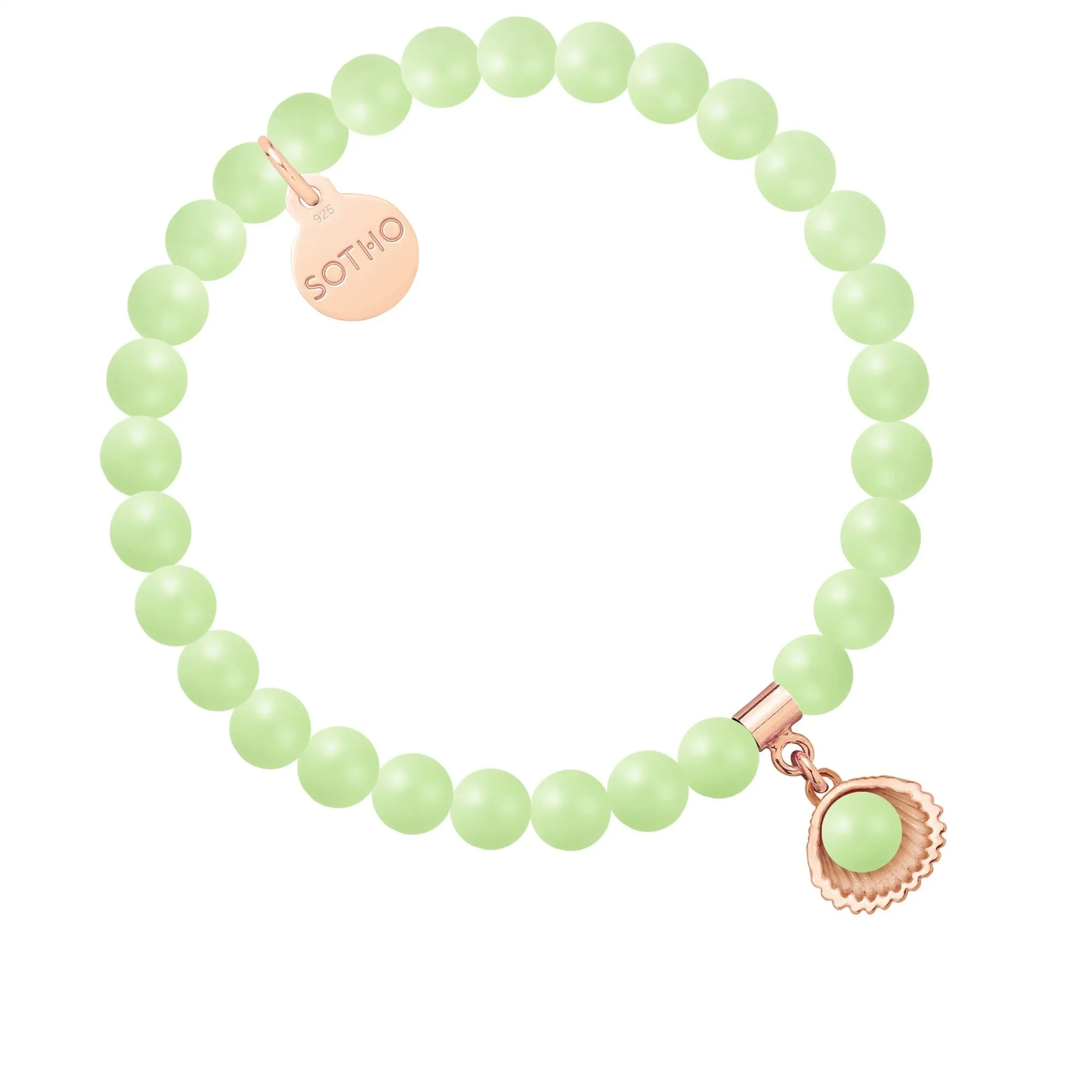 Bransoletka z pereł SWAROVSKI® CRYSTAL w kolorze Pastel Green z muszelką