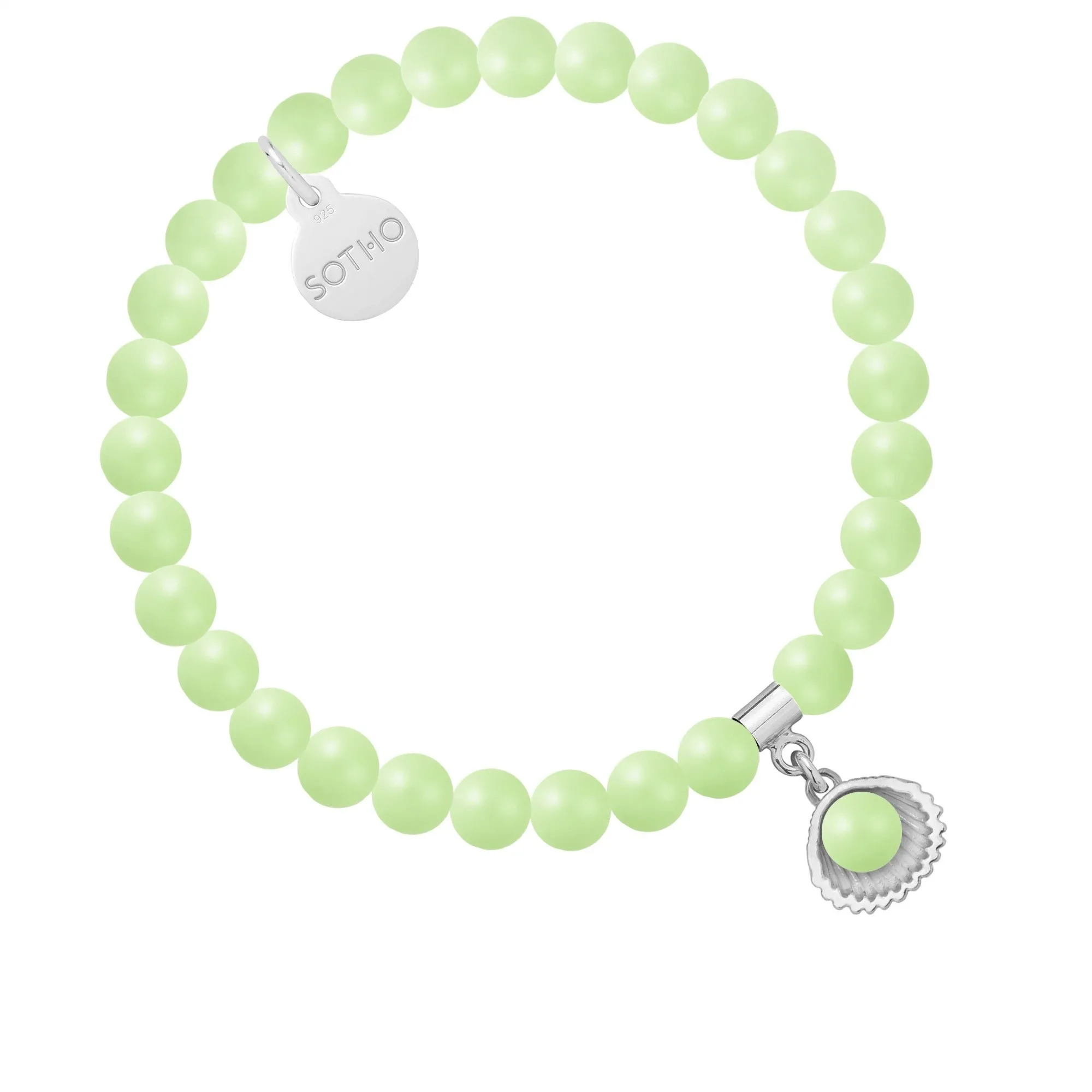 Bransoletka z pereł SWAROVSKI® CRYSTAL w kolorze Pastel Green ze srebrną muszelką