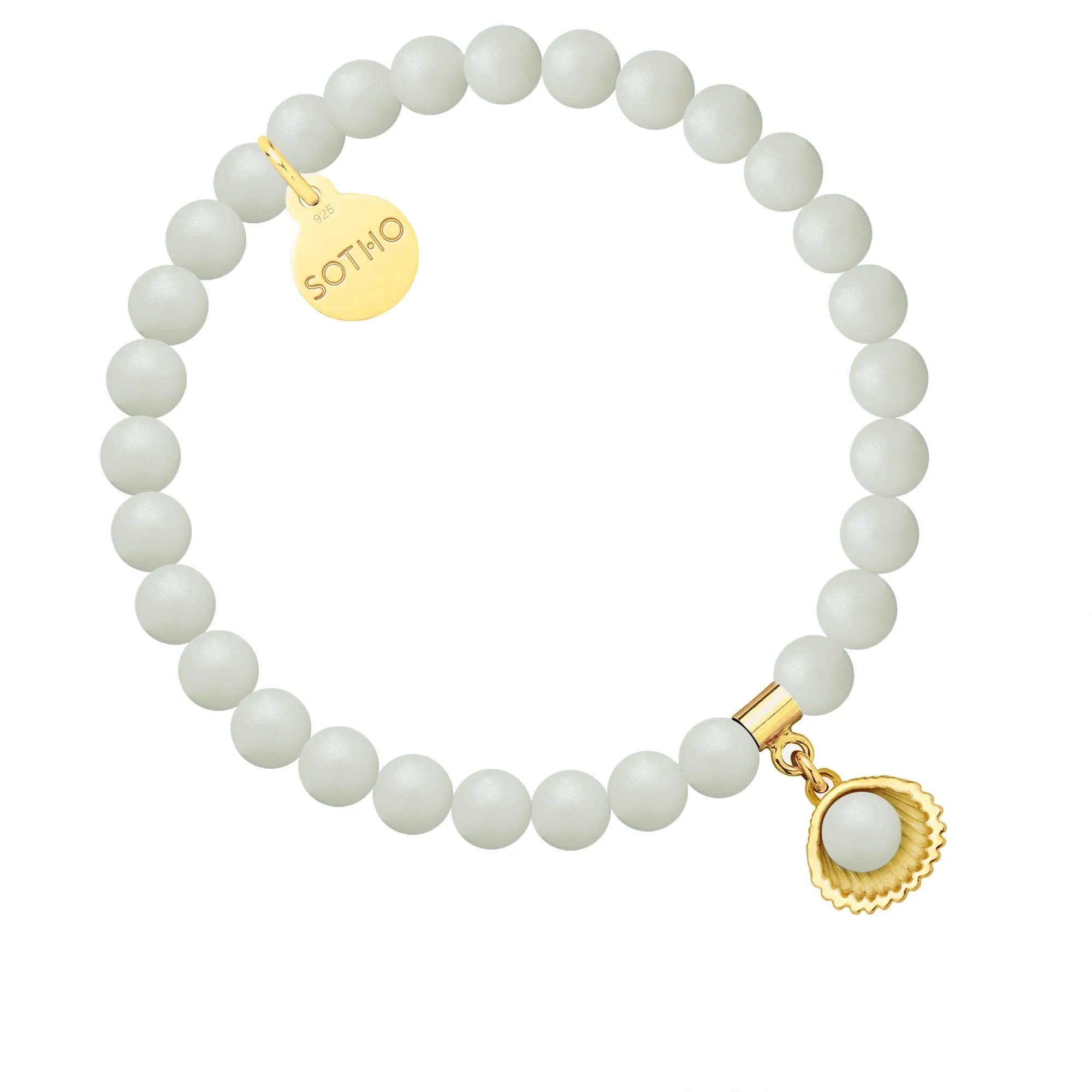 Bransoletka z pereł SWAROVSKI® CRYSTAL w kolorze Pastel Grey ze złotą muszelką