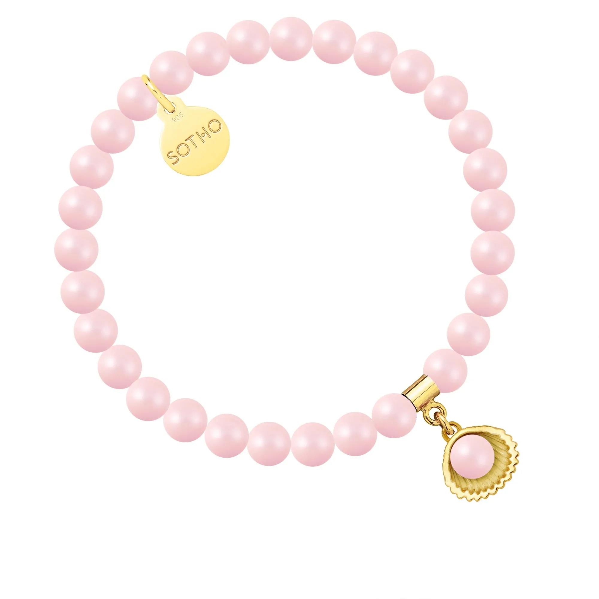 Bransoletka z pereł SWAROVSKI® CRYSTAL w kolorze Pastel Rose ze złotą muszelką