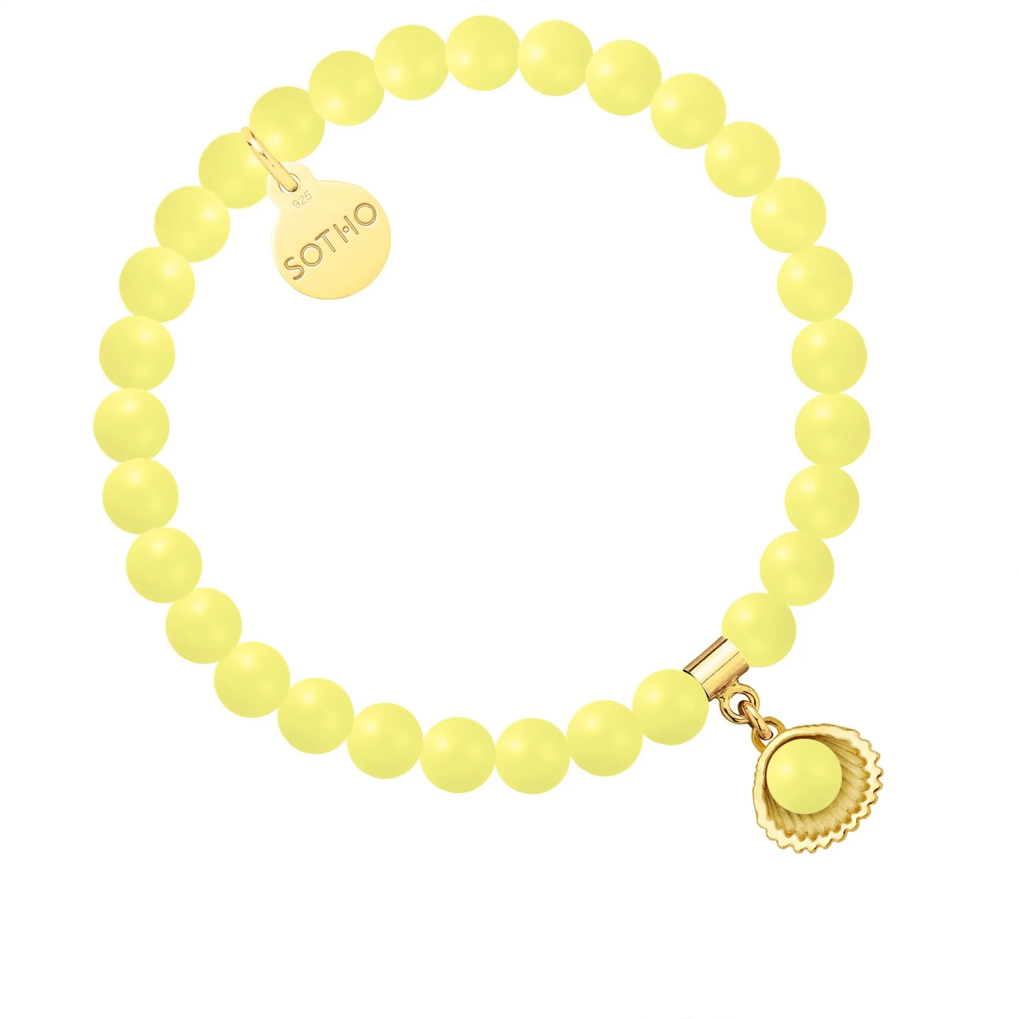 Bransoletka z pereł SWAROVSKI® CRYSTAL w kolorze Pastel Yellow ze złotą muszelką
