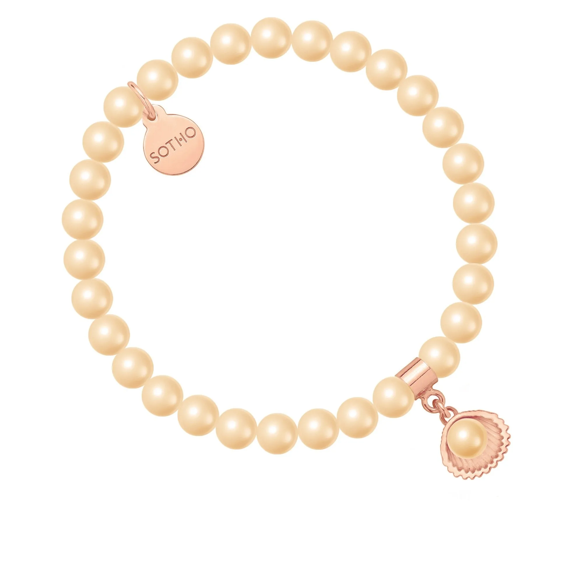 Bransoletka z pereł SWAROVSKI® CRYSTAL w kolorze Peach z muszelką