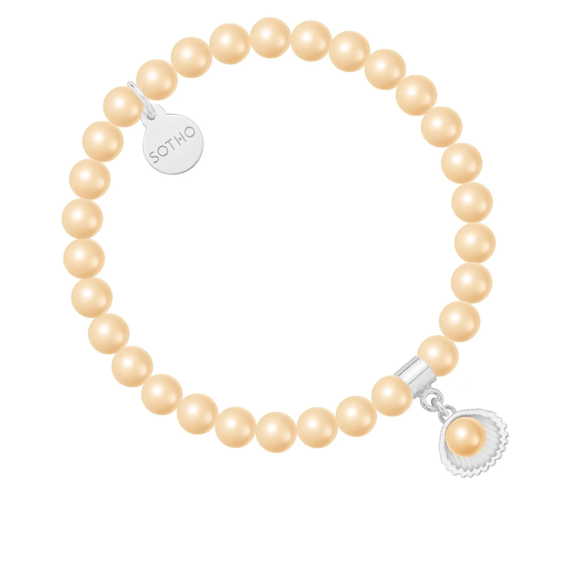 Bransoletka z pereł SWAROVSKI® CRYSTAL  w kolorze Peach ze srebrną muszelką