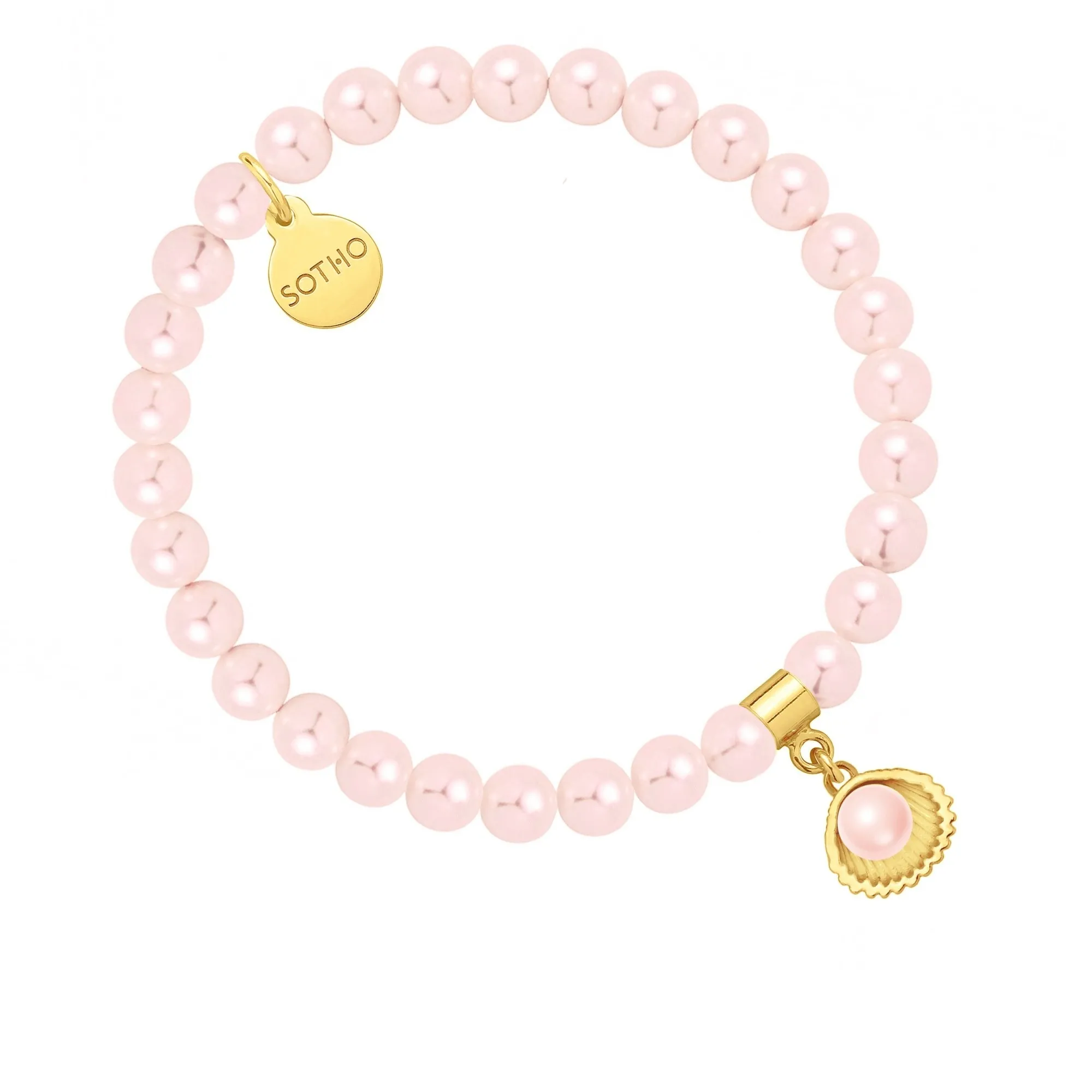 Bransoletka z pereł SWAROVSKI® CRYSTAL w kolorze Rosaline ze złotą muszelką