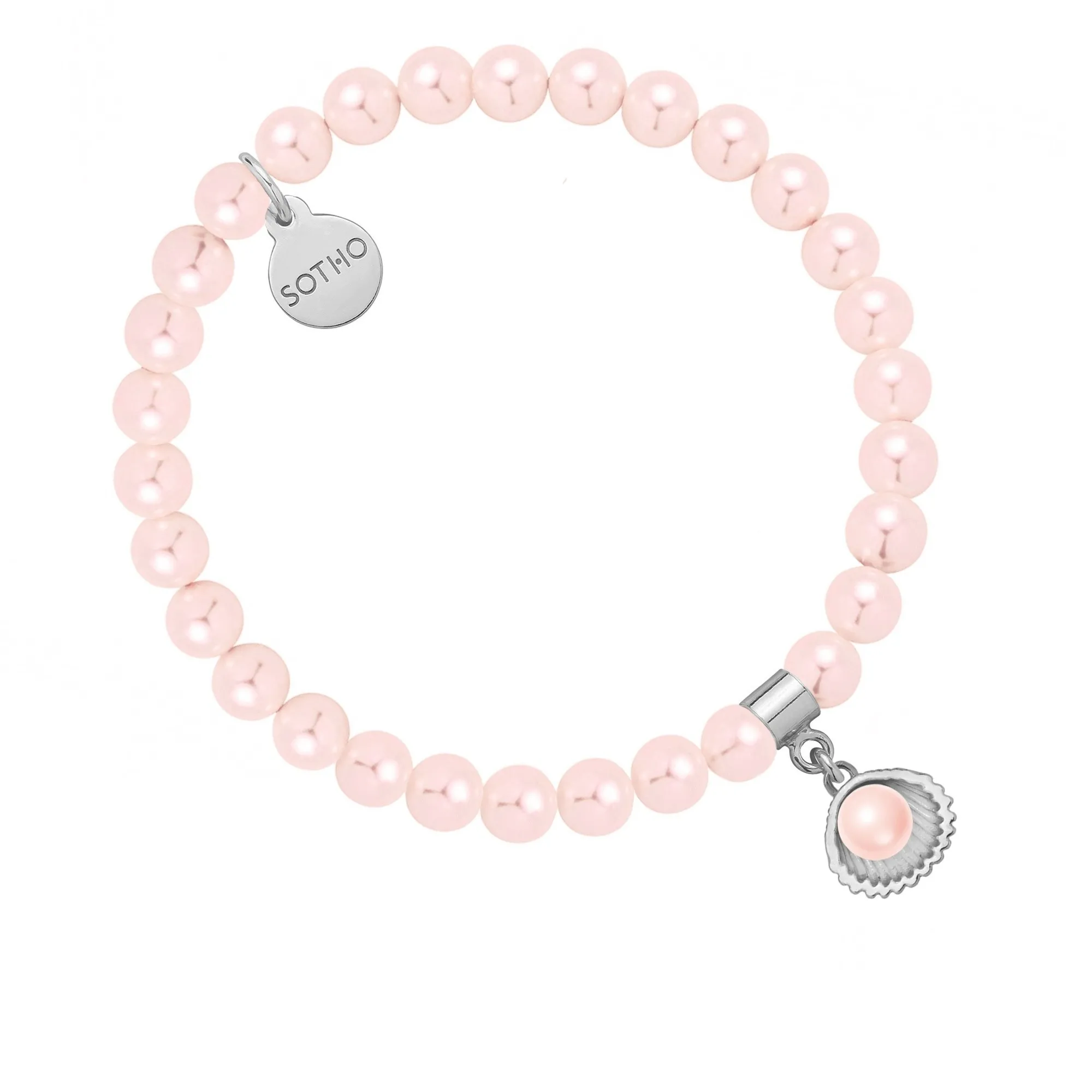 Bransoletka z pereł SWAROVSKI® CRYSTAL w kolorze Rosaline ze srebrną muszelką