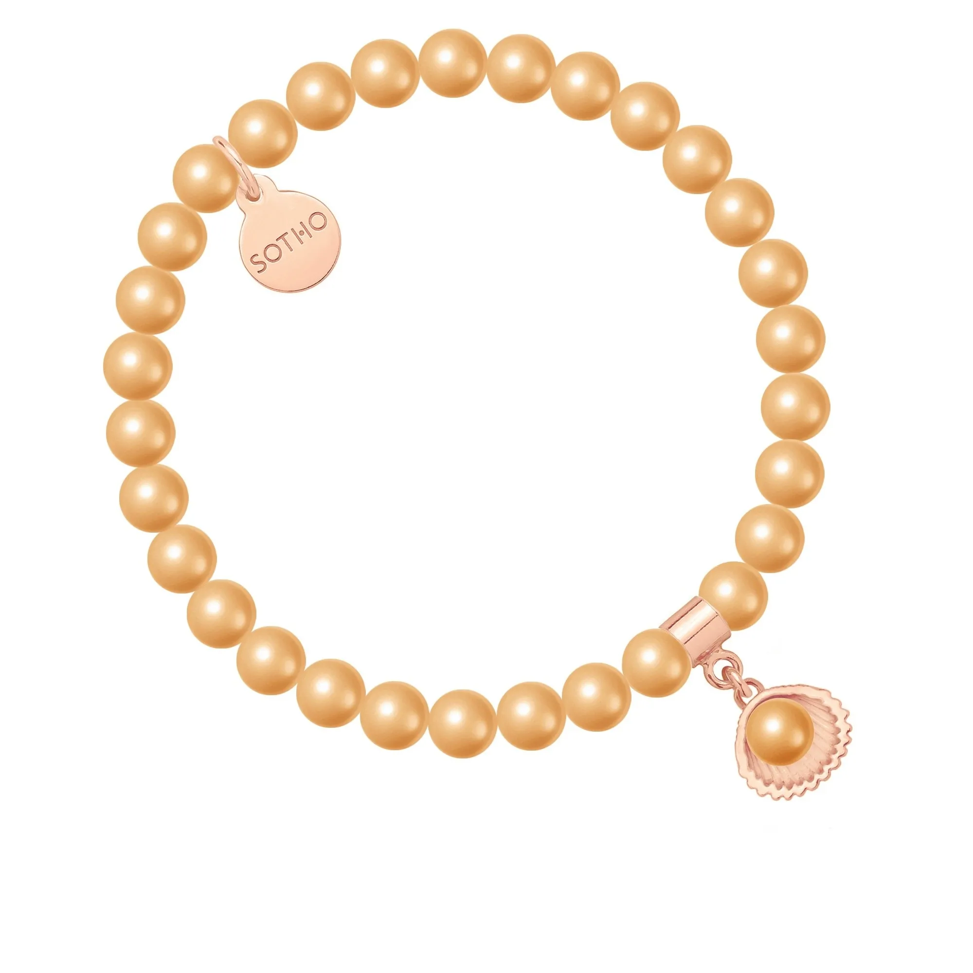Bransoletka z pereł SWAROVSKI® CRYSTAL w kolorze Rose Peach z muszelką