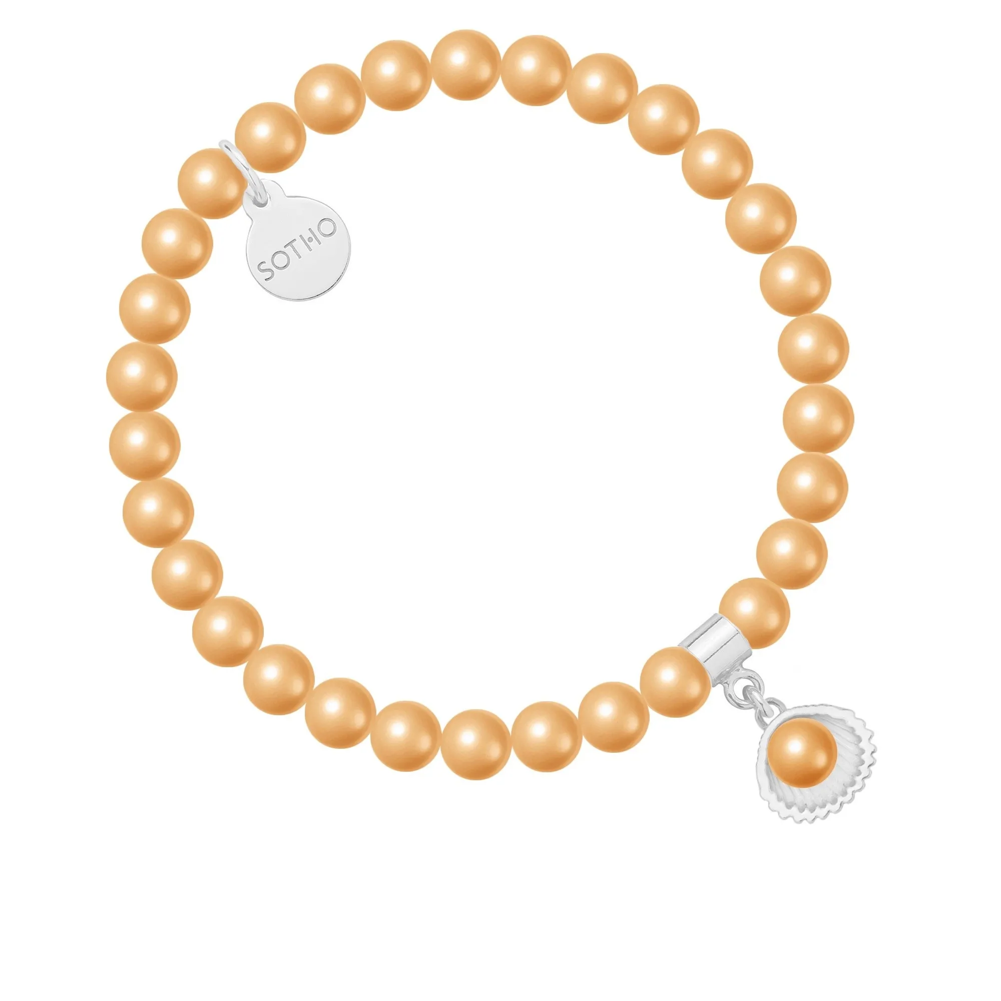 Bransoletka z pereł SWAROVSKI® CRYSTAL w kolorze Rose Peach ze srebrną muszelką