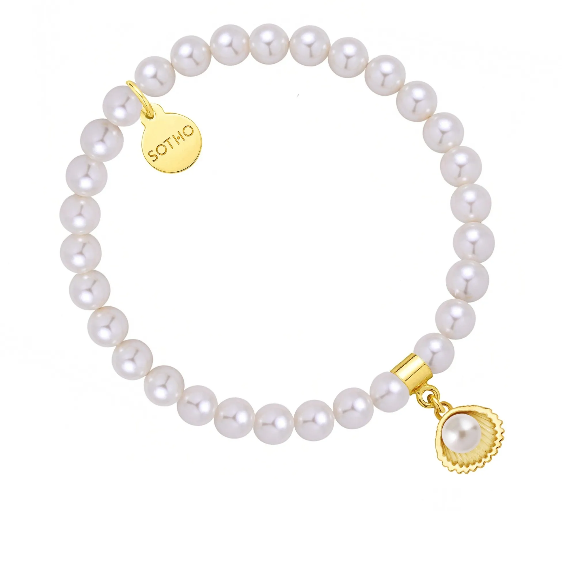 Bransoletka z pereł SWAROVSKI® CRYSTAL w kolorze White ze złotą muszelką