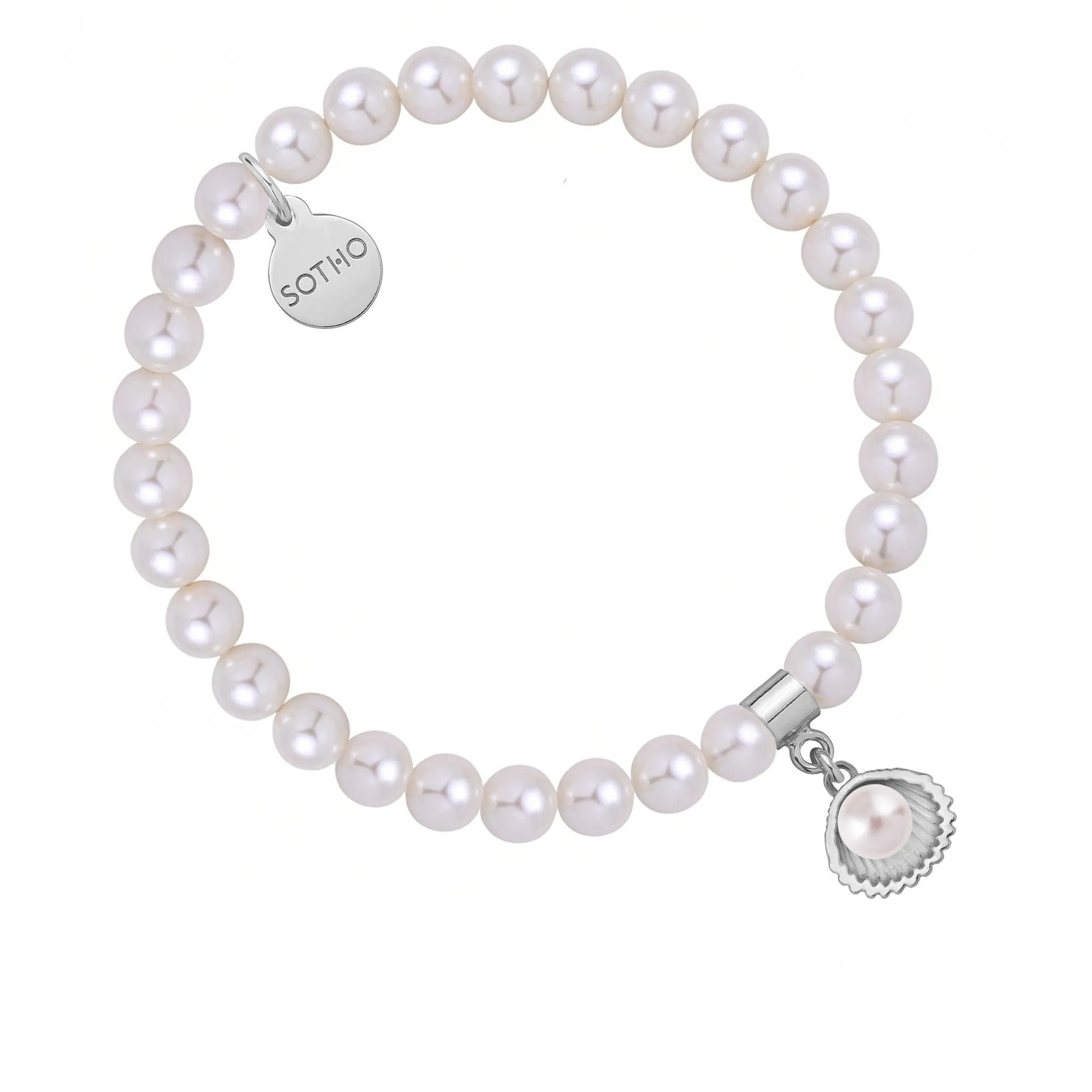 Bransoletka z pereł SWAROVSKI® CRYSTAL w kolorze White ze srebrną muszelką
