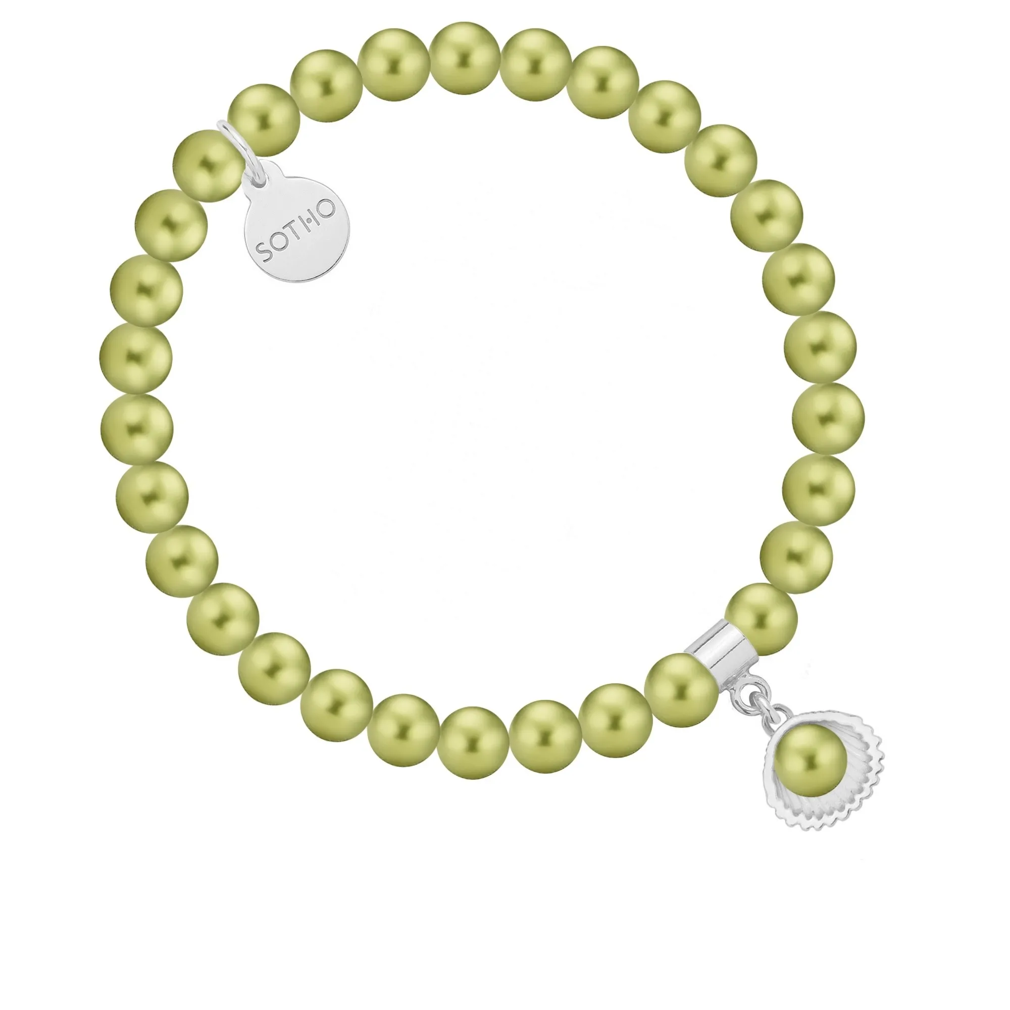 Bransoletka z pereł SWAROVSKI® CRYSTAL w kolorze Light Green ze srebrną muszelką