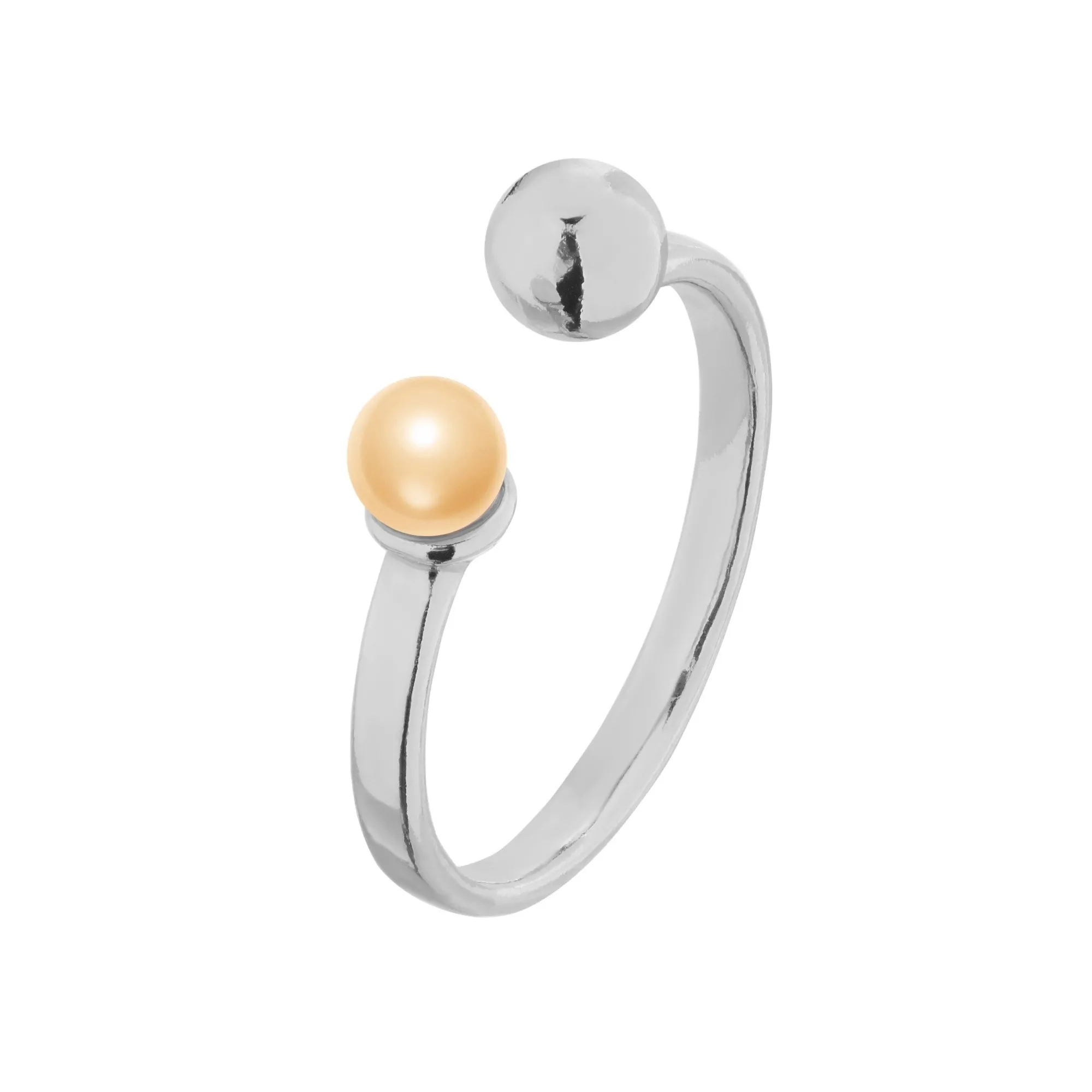 Srebrny pierścionek z kuleczką i perłą Peach SWAROVSKI® CRYSTAL