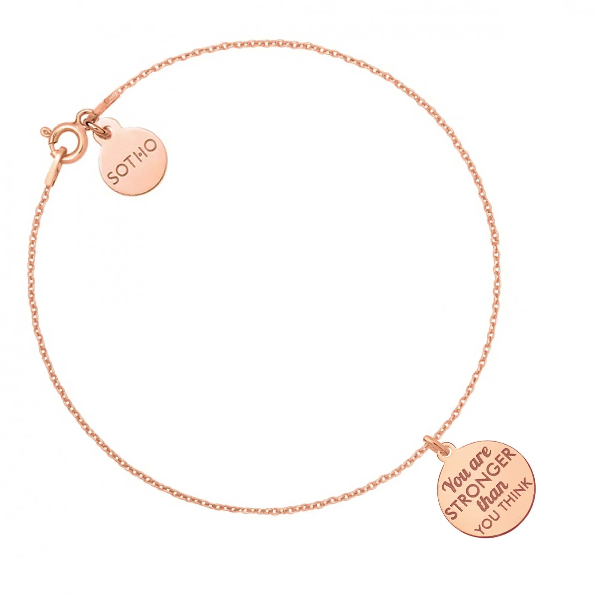 Bransoletka z różowego złota z blaszką YOU ARE STRONGER THAN YOU THINK