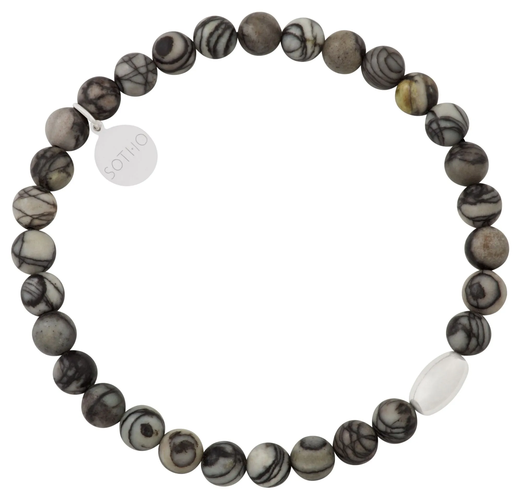 Szara męska bransoletka czarny tkany japis ze srebrną przekładką