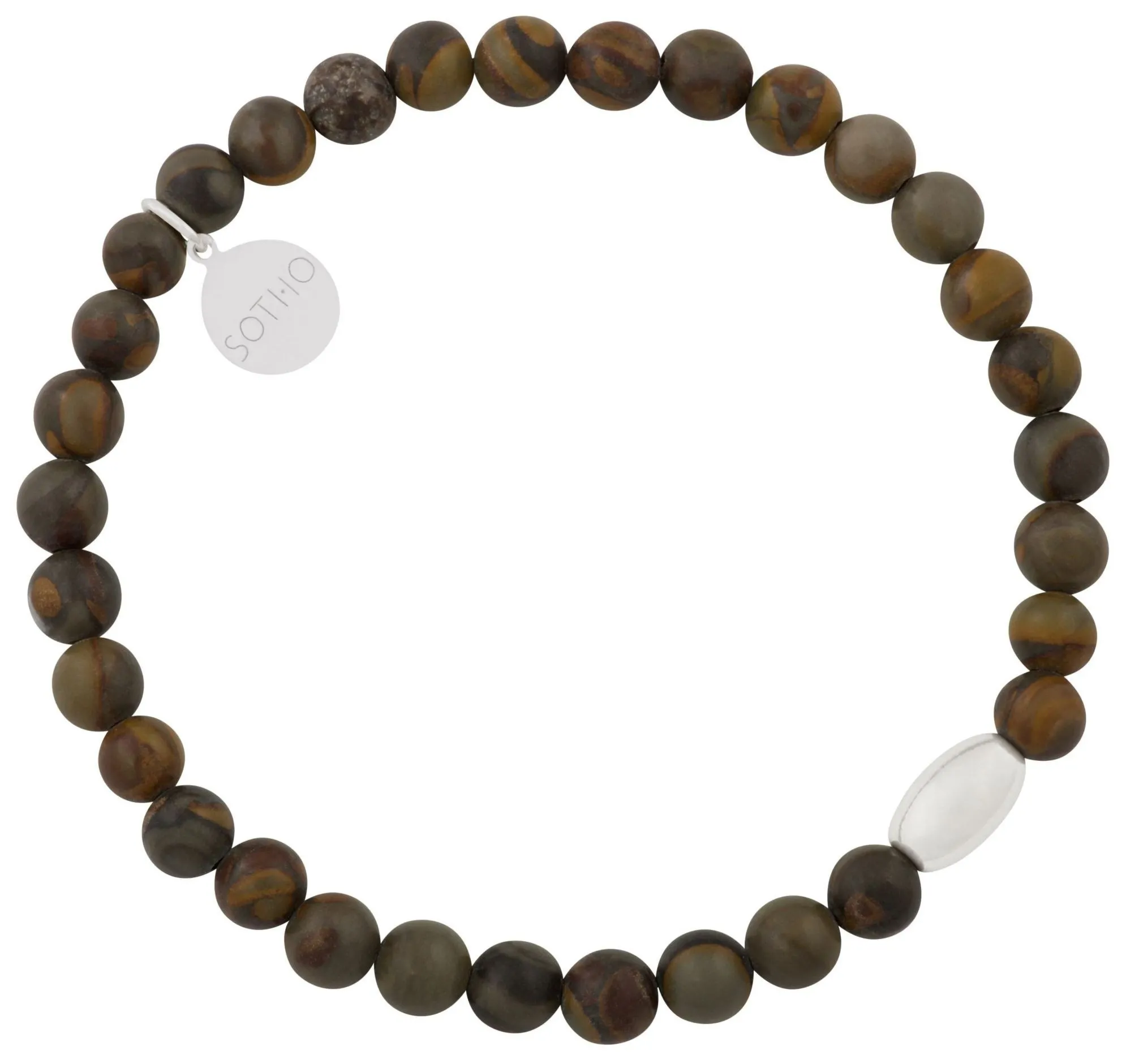 Brązowa męska bransoletka jaspis bambusowy ze srebrną przekładką