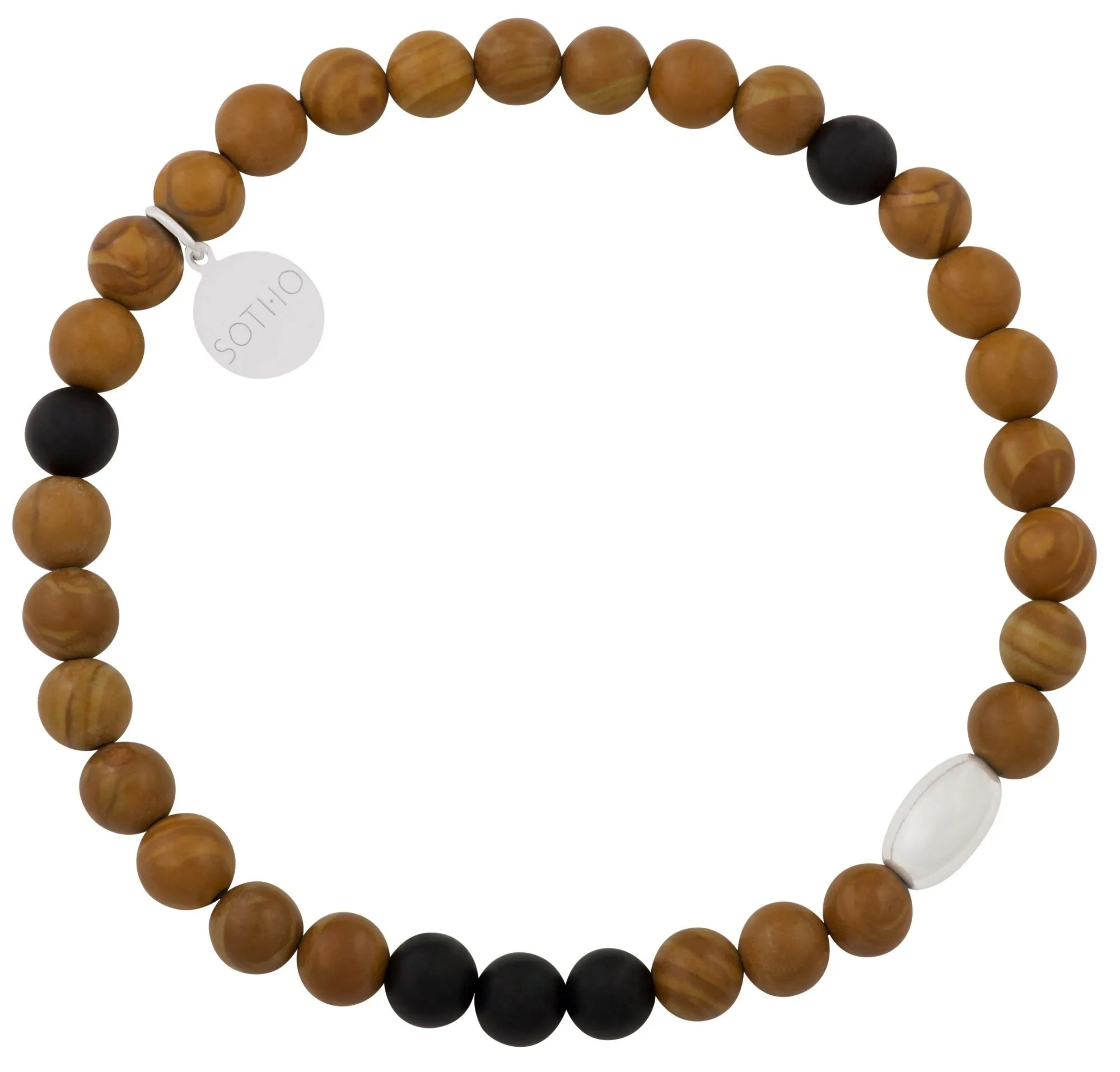 Brązowo-czarna męska bransoletka japis z onyksem ze srebrną przekładką