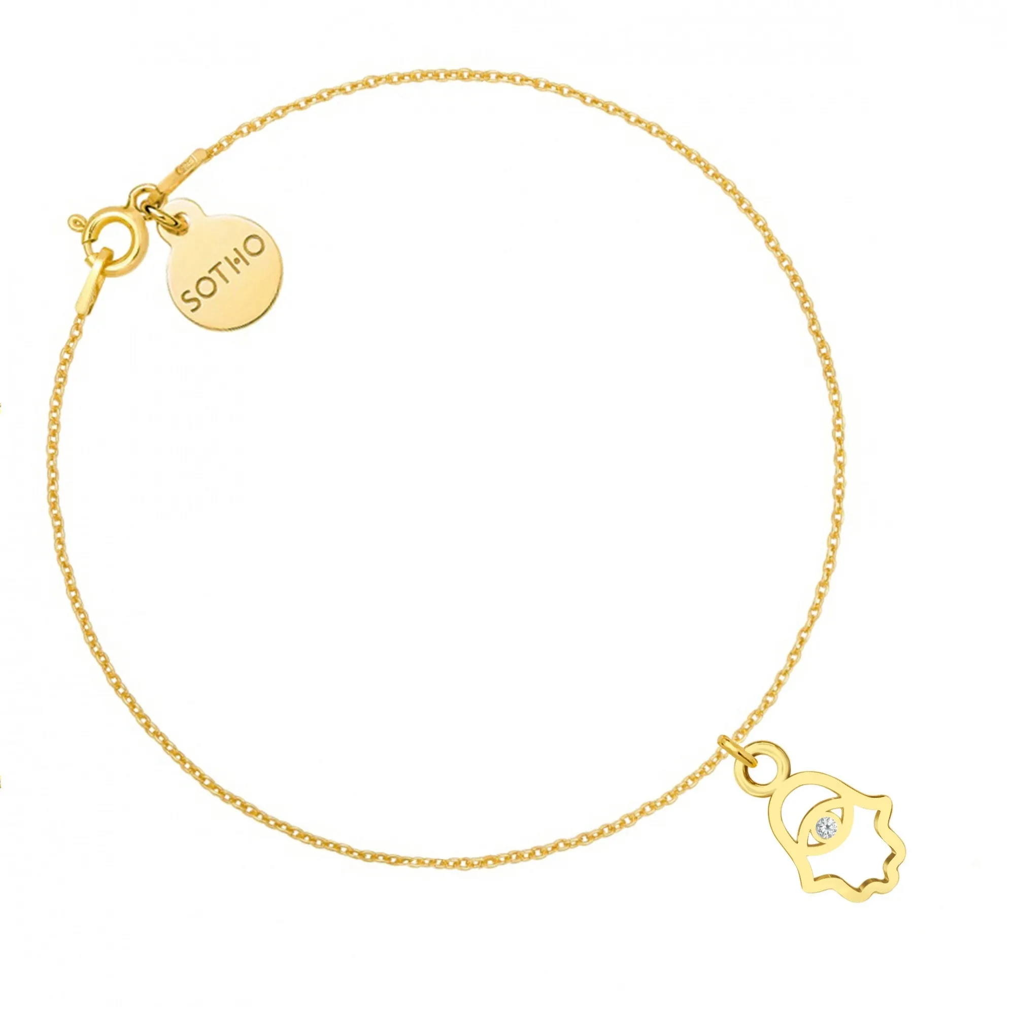 Złota bransoletka z ręką Fatimy z kryształem SWAROVSKI® CRYSTAL