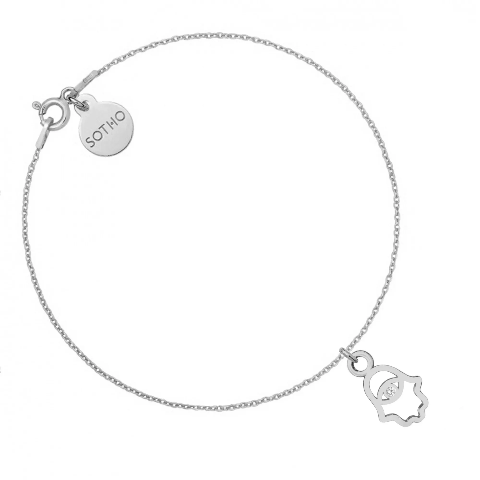 Srebrna bransoletka z ręką Fatimy z kryształem SWAROVSKI® CRYSTAL