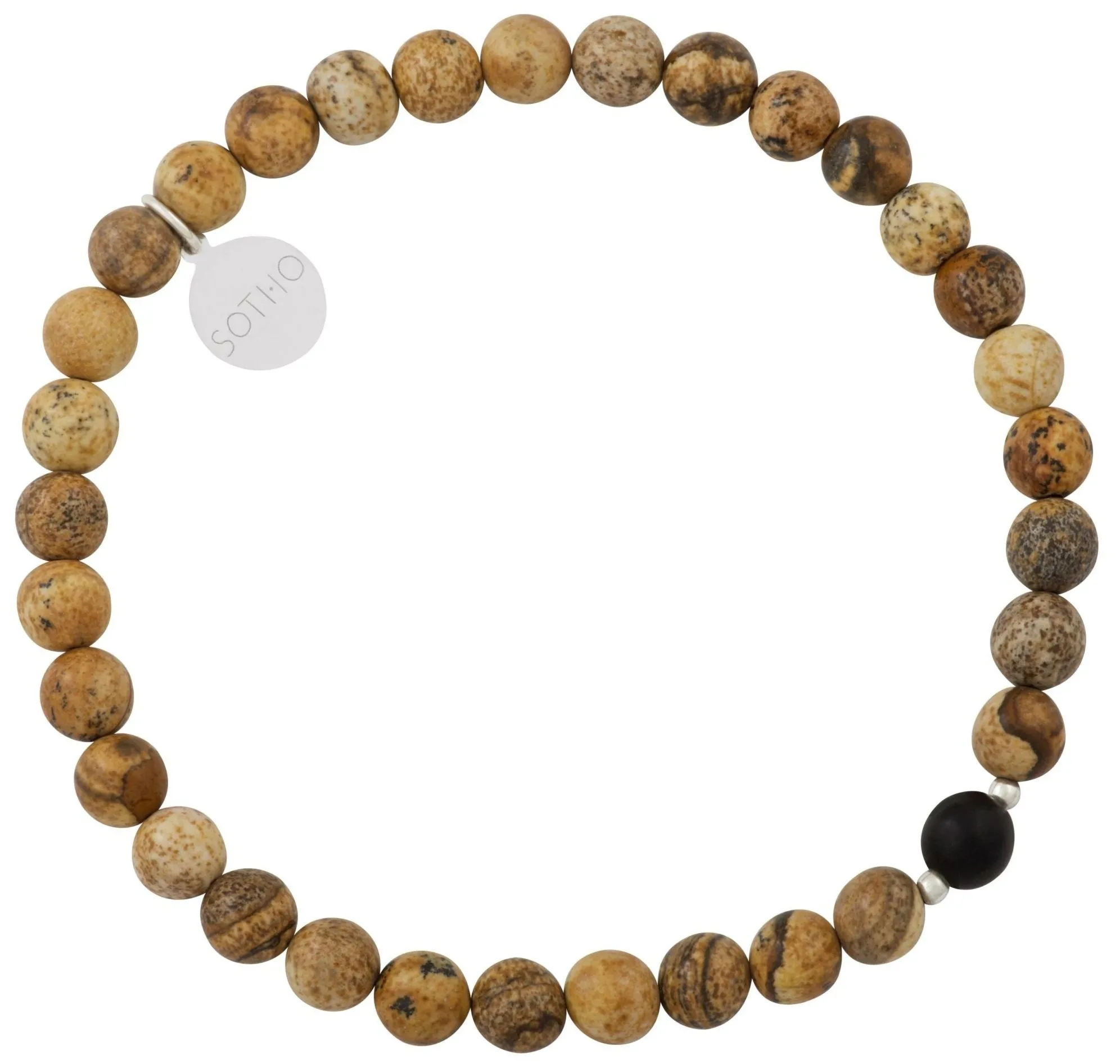 Jasnobrązowa męska bransoletka jaspis krajobrazowy z onyksem