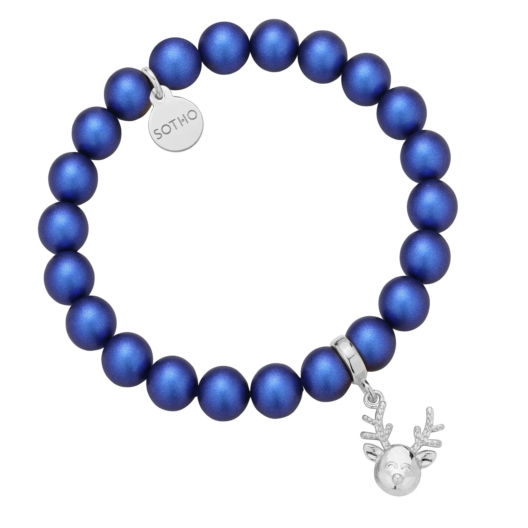 Granatowa bransoletka z pereł SWAROVSKI® CRYSTAL ze srebrnym reniferkiem