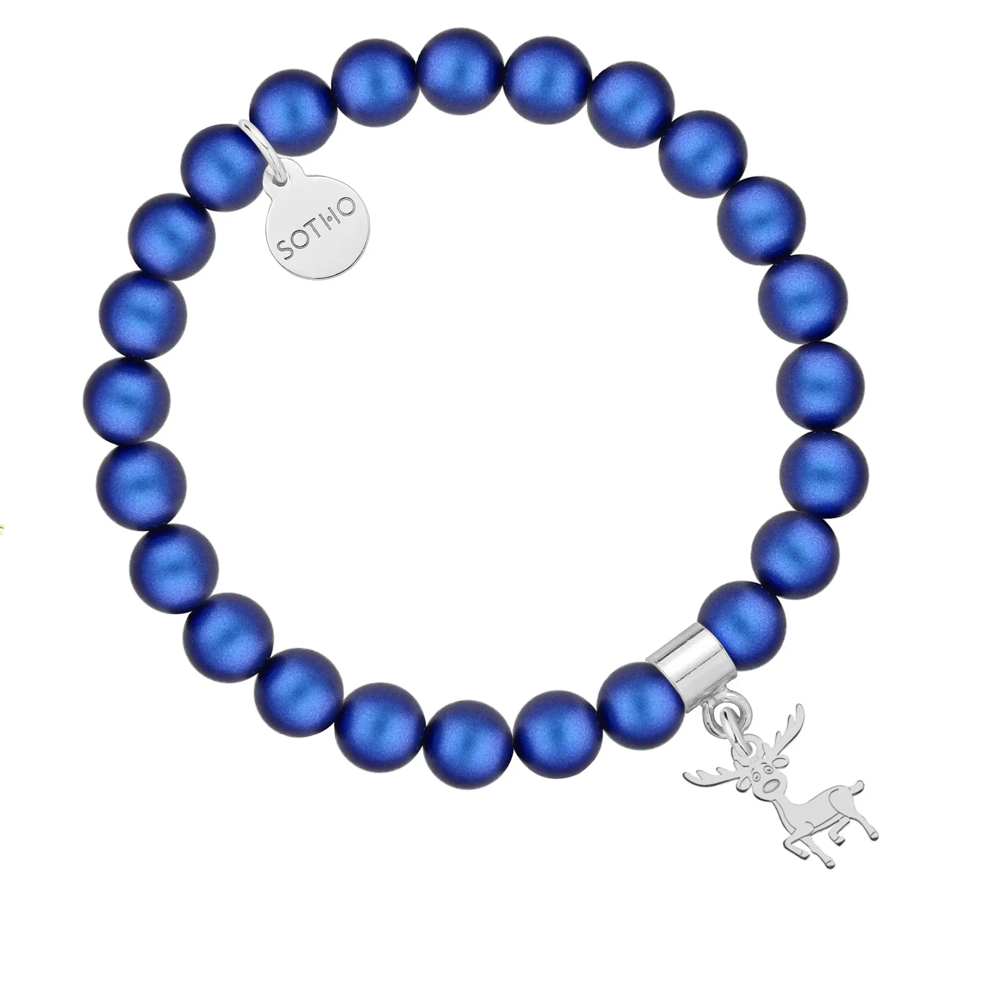 Granatowa bransoletka z pereł SWAROVSKI® CRYSTAL ze srebrnym reniferkiem