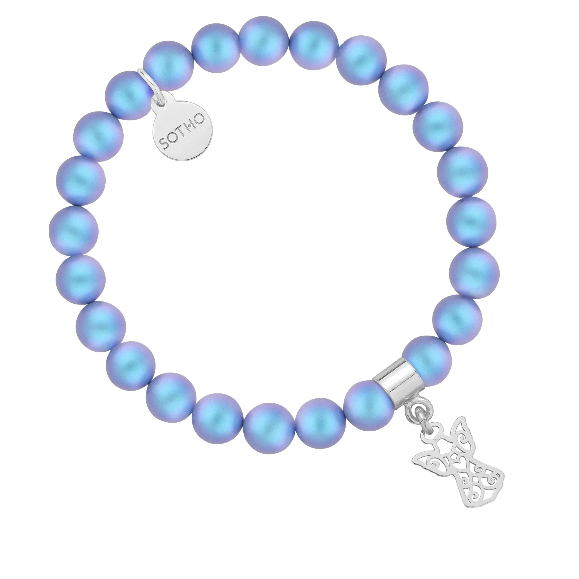 Niebieska bransoletka z pereł SWAROVSKI® CRYSTAL ze srebrnym ażurowym aniołkiem