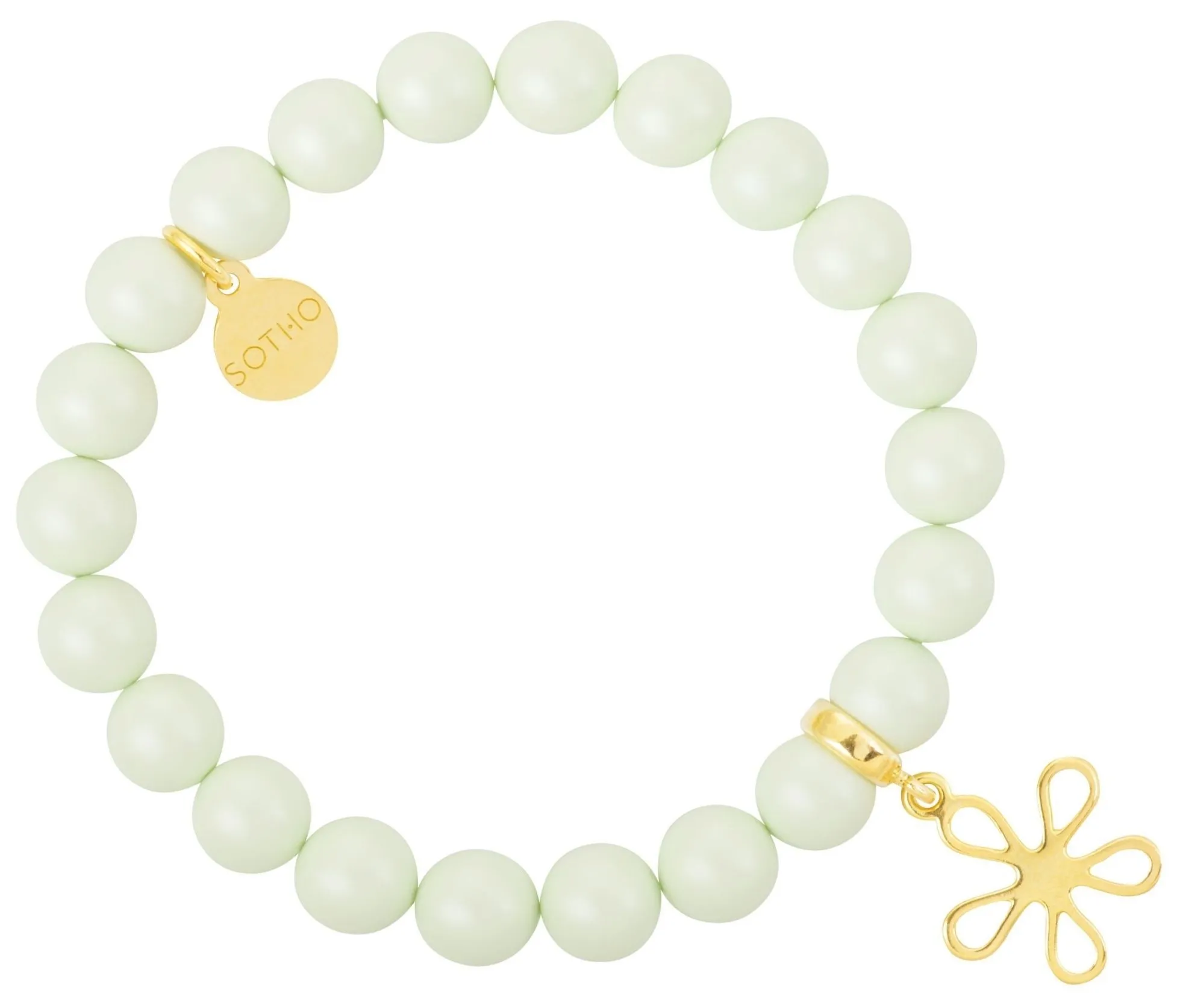 Zielona pastelowa bransoletka perły SWAROVSKI® ELEMENTS ze złotą rozetą