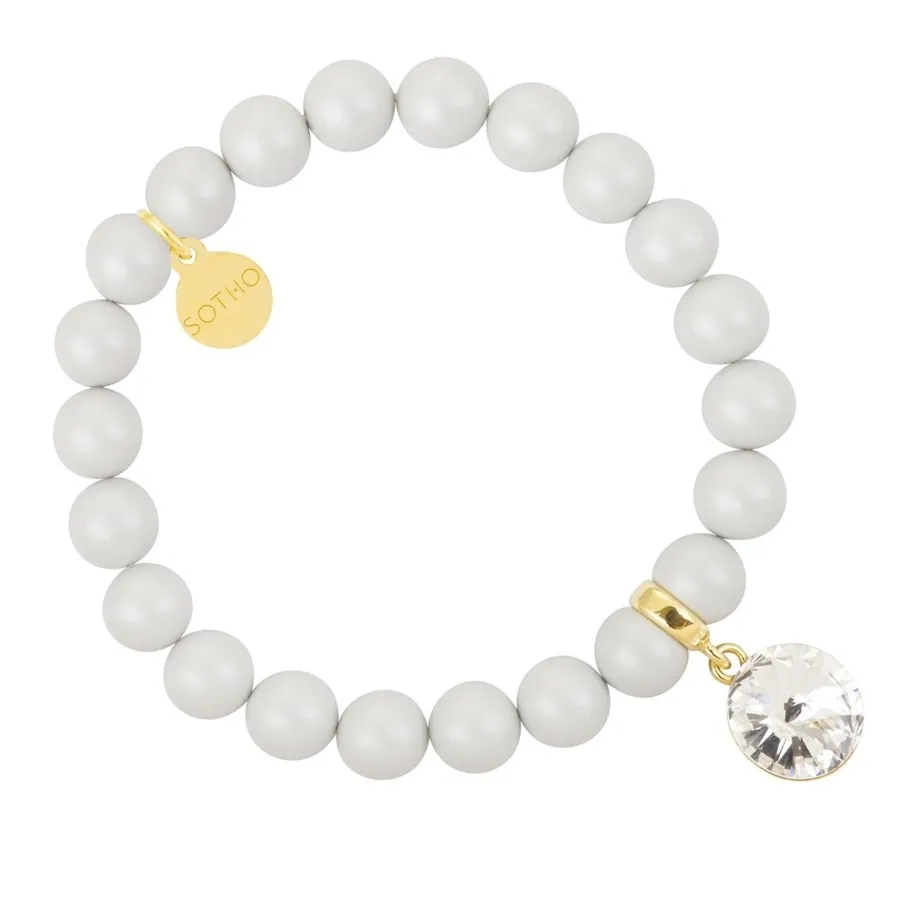 Szara pastelowa bransoletka perły SWAROVSKI® ELEMENTS z kryształem Rivoli