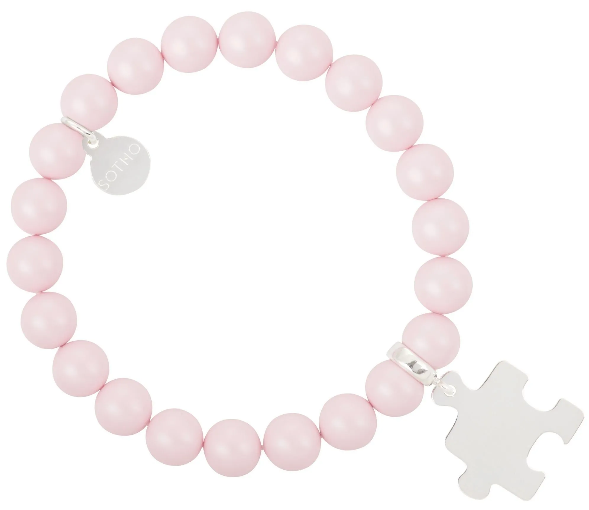 Różowa pastelowa bransoletka perły SWAROVSKI® ELEMENTS ze srebrnym puzzlem