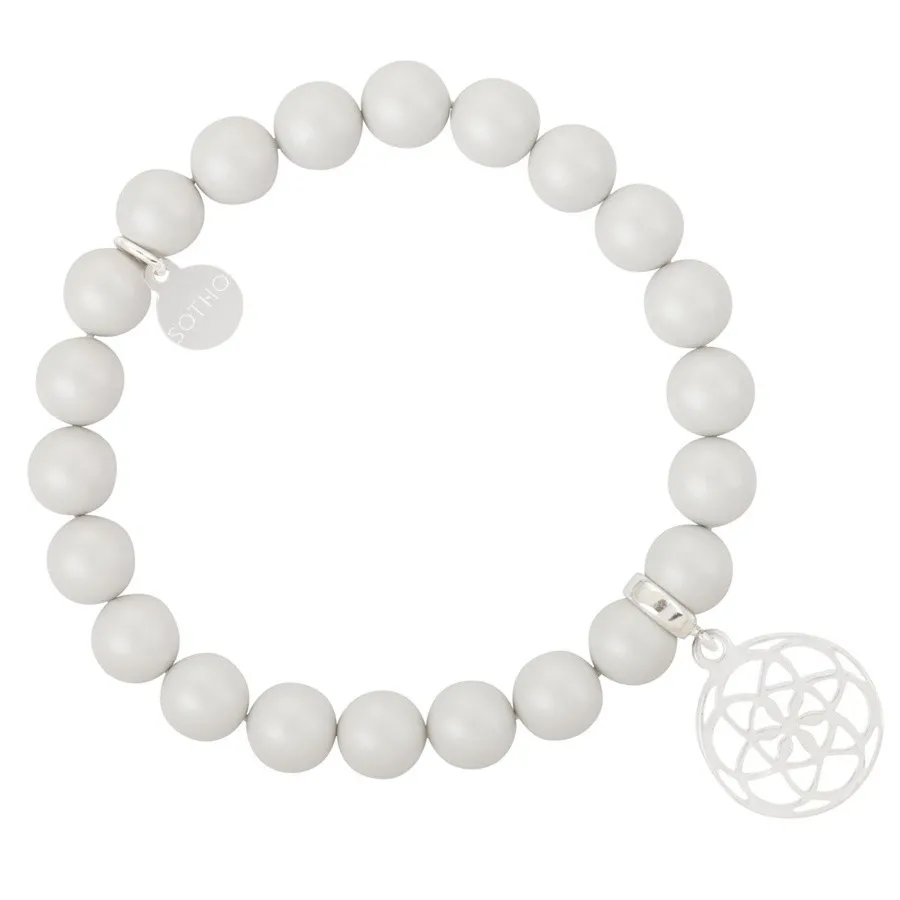 Szara pastelowa bransoletka perły SWAROVSKI® ELEMENTS ze srebrna rozetą