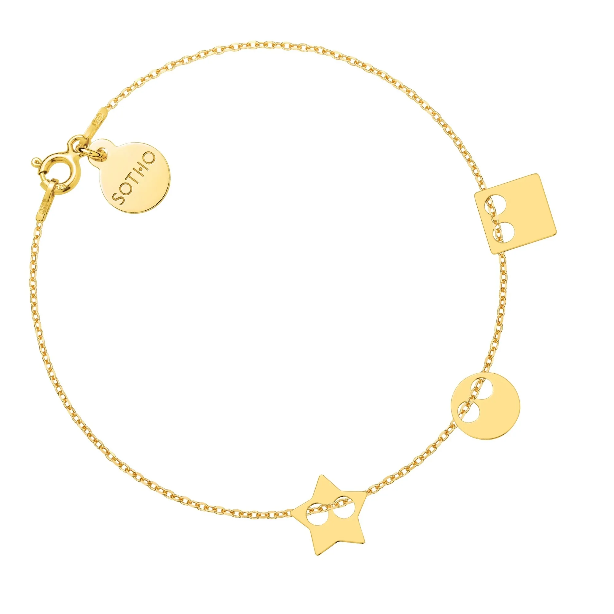 Złota bransoletka z trzema zawieszkami