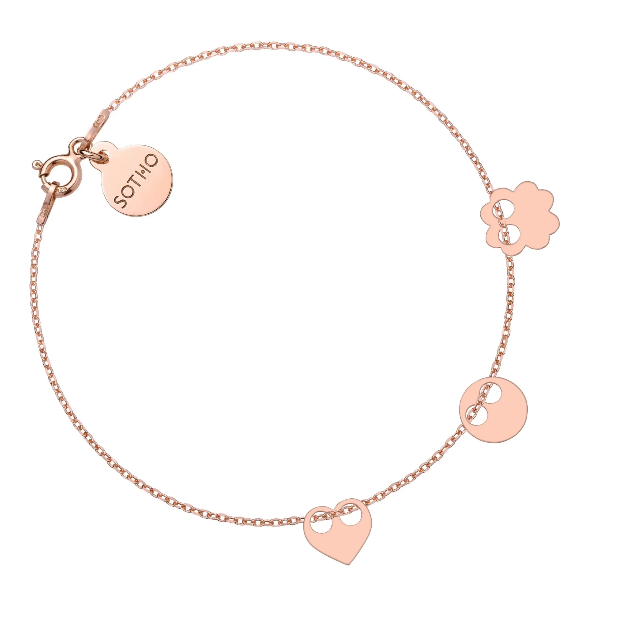 Bransoletka z trzema zawieszkami z różowego złota