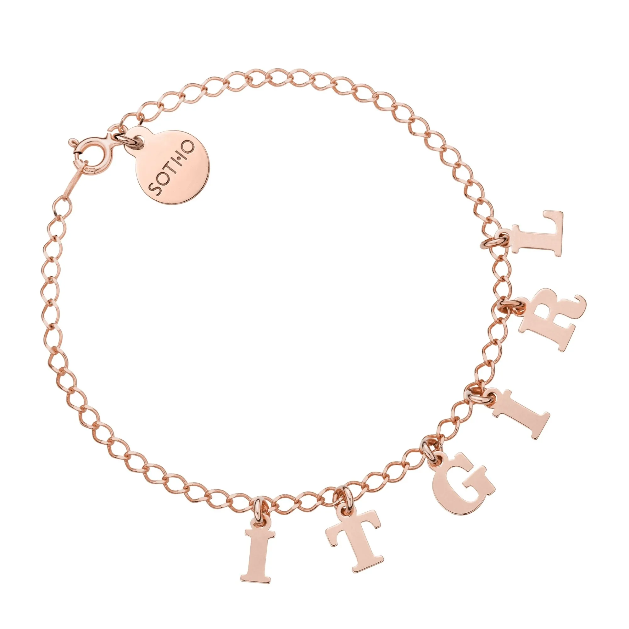 Bransoletka z literkami i cyferkami z różowego złota : Ilość liter - 13