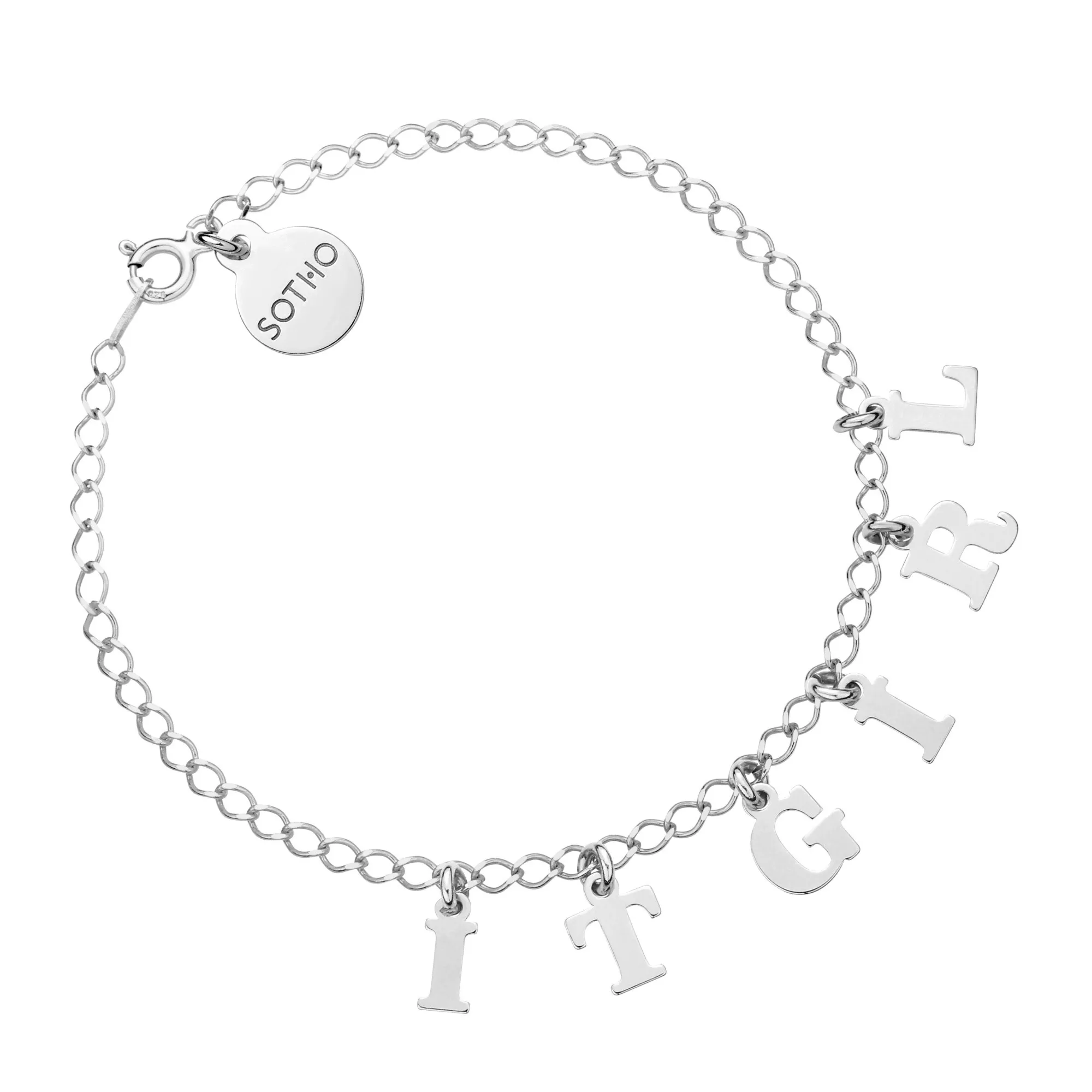 Srebrna bransoletka z literkami i cyferkami : Ilość liter - 8
