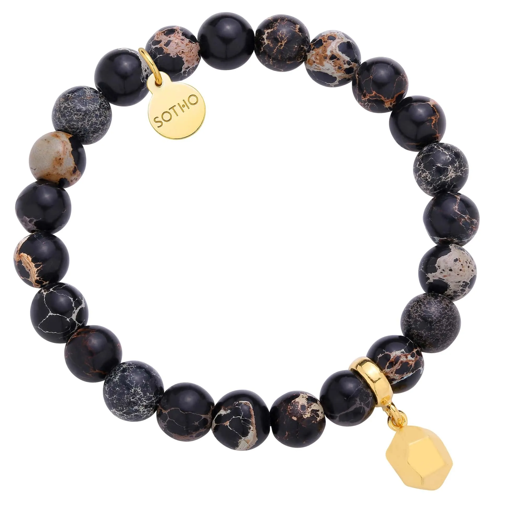 Czarna bransoletka z jaspisu cesarskiego z bryłą geometryczną