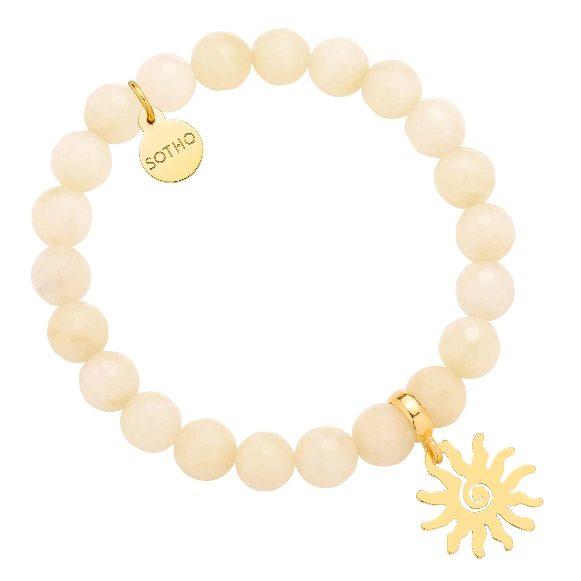 Bransoletka z fasetowanego nefrytu bursztynowego ze złotym słońcem